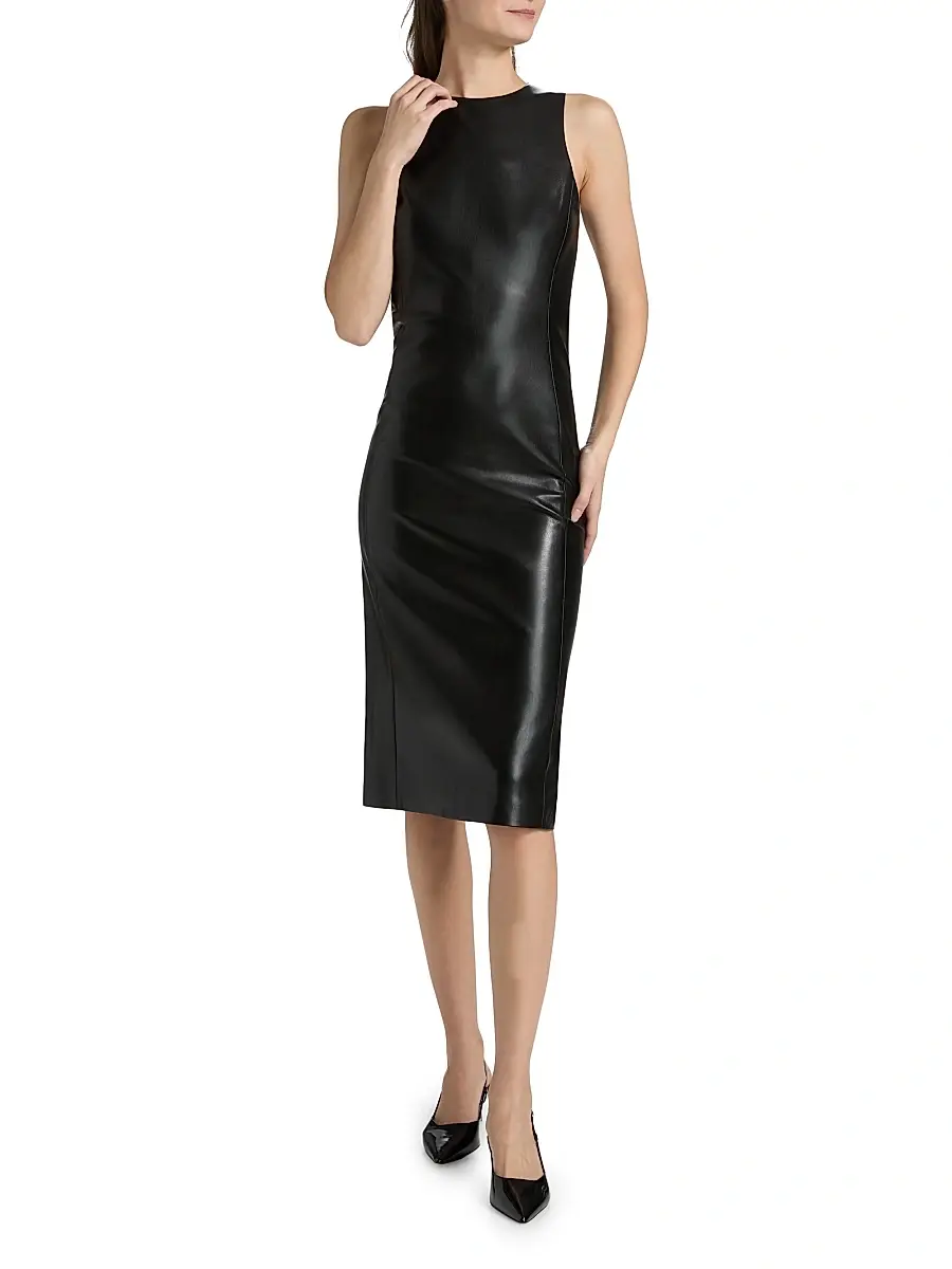 Alice + Olivia Women's Wynell Velvet Bow-Detail Faux-Leather Midi-Dress | Thumbnail 3