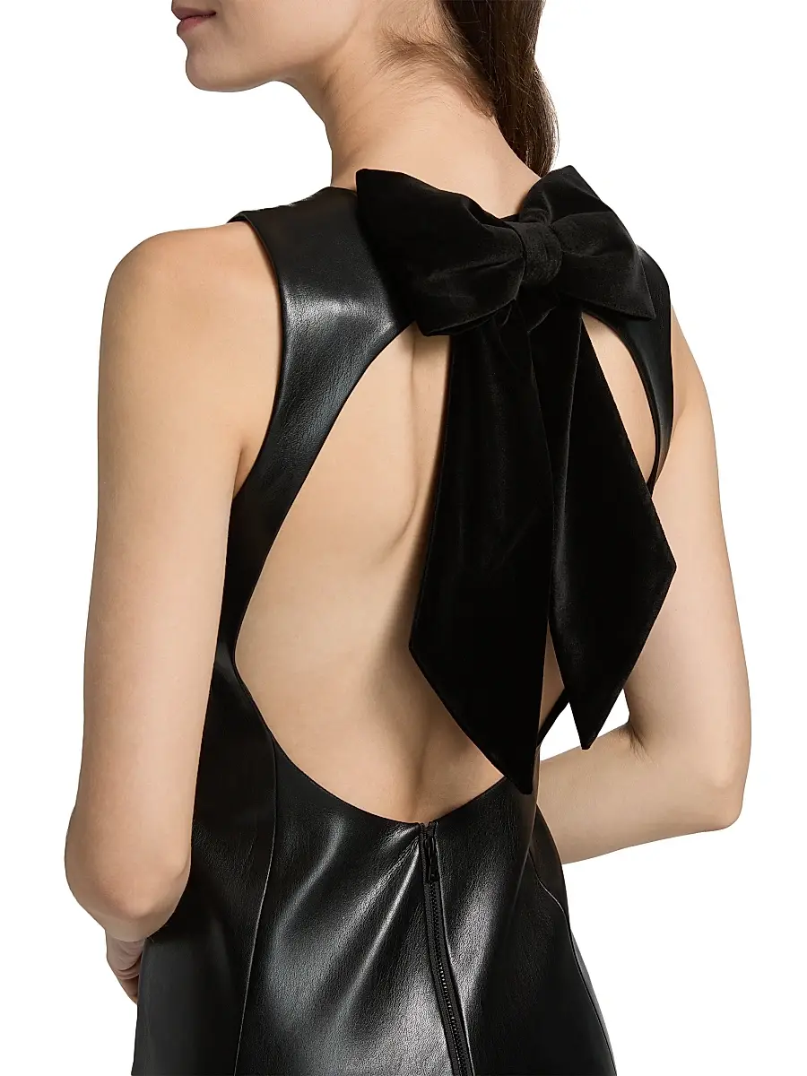 Alice + Olivia Women's Wynell Velvet Bow-Detail Faux-Leather Midi-Dress | Thumbnail 6