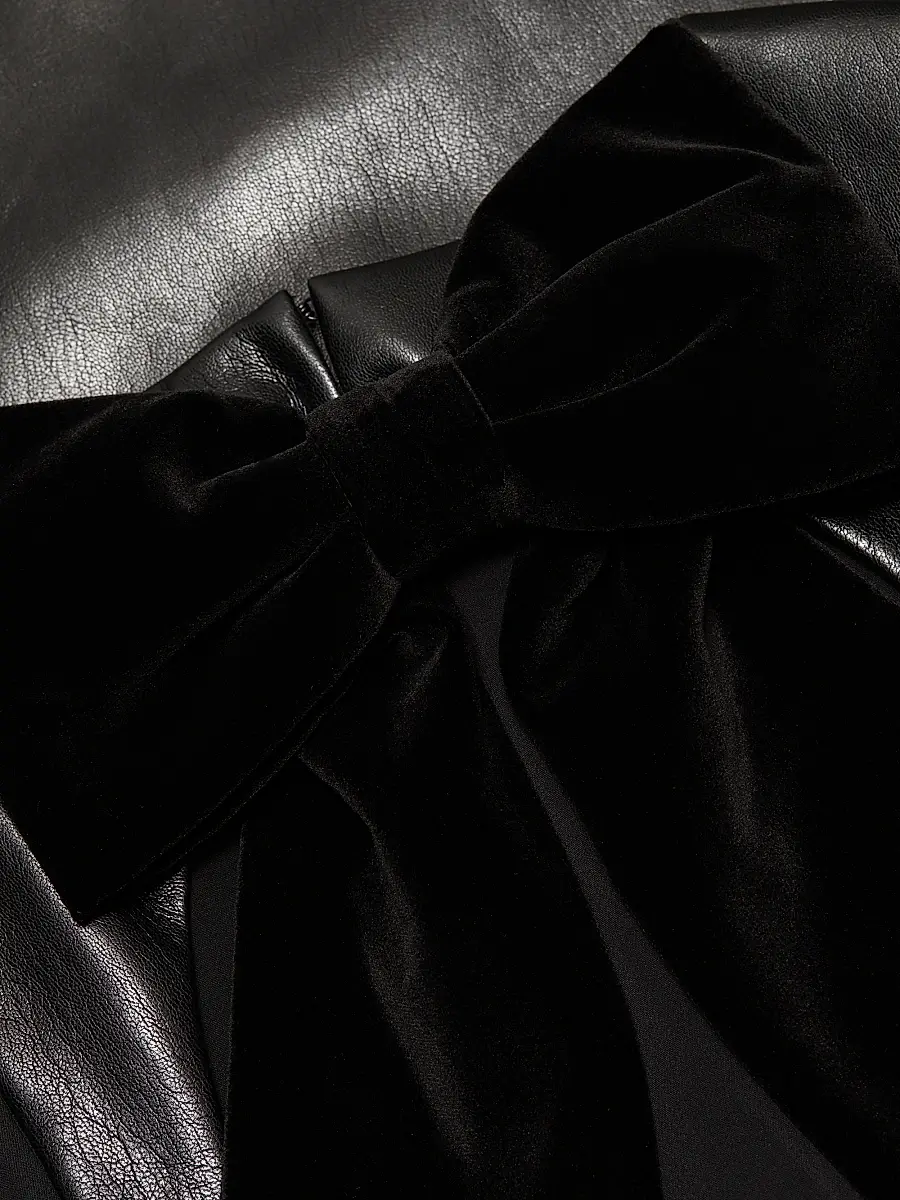 Alice + Olivia Women's Wynell Velvet Bow-Detail Faux-Leather Midi-Dress | Thumbnail 7