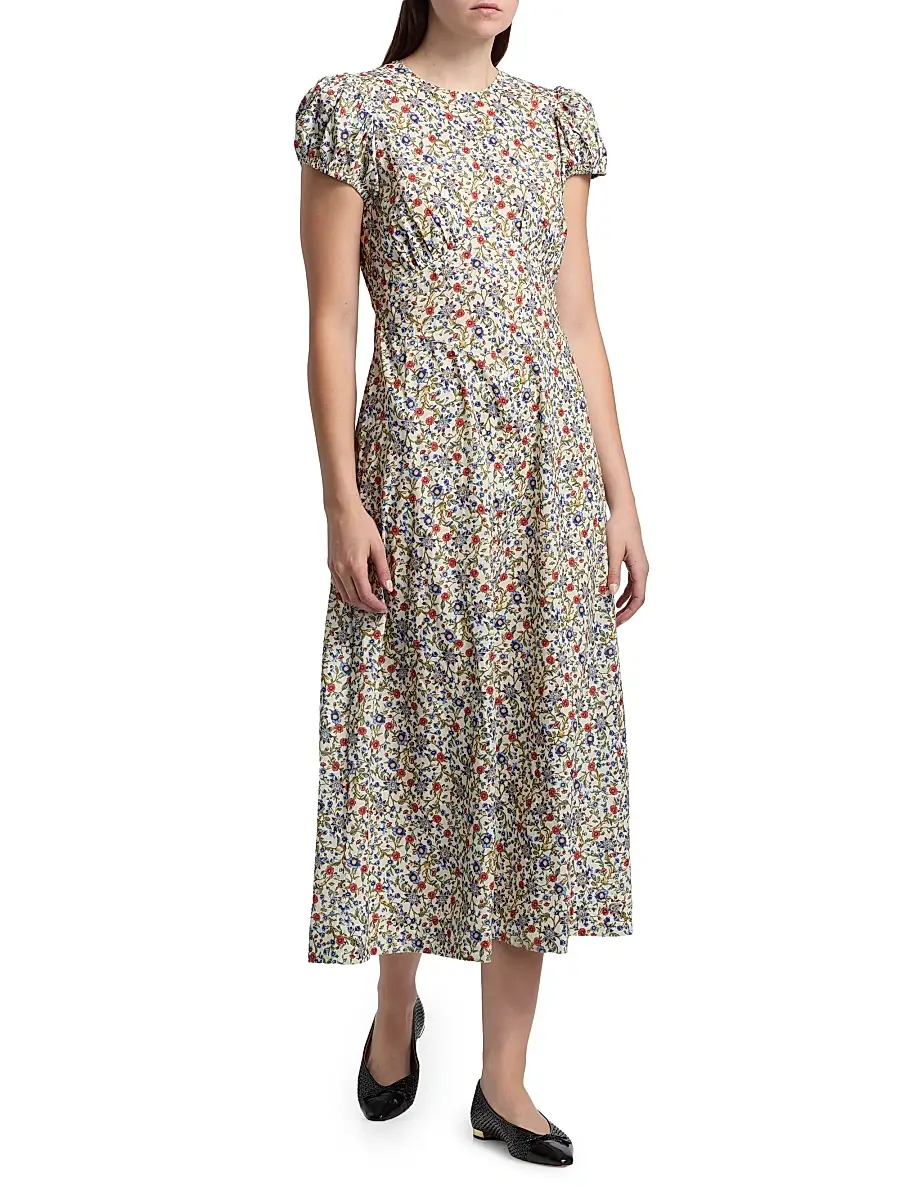 DÔEN Women's Rhodia Floral Cotton Midi-Dress - Creme Prairie De Montagne | Thumbnail 2