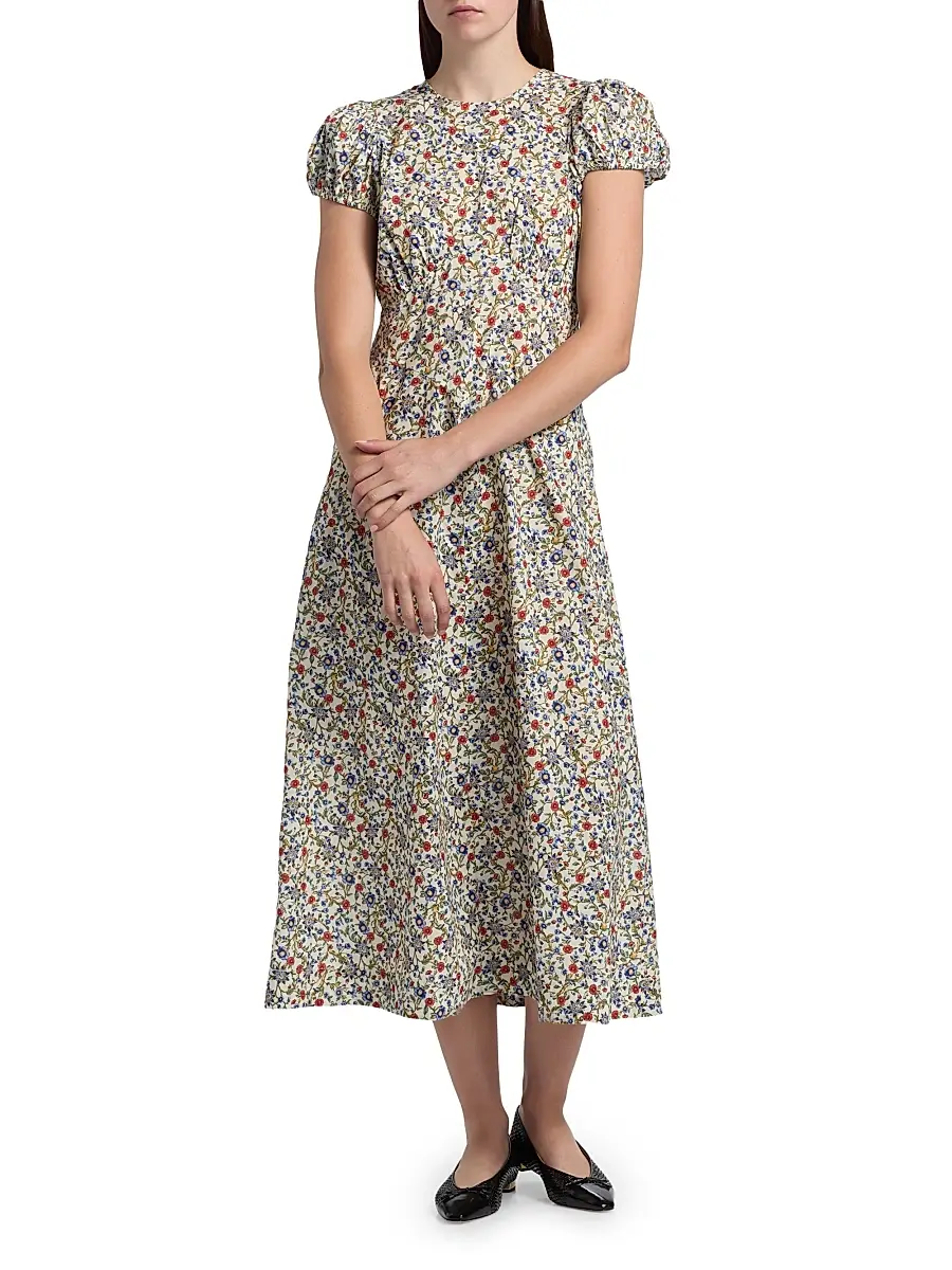 DÔEN Women's Rhodia Floral Cotton Midi-Dress - Creme Prairie De Montagne | Thumbnail 3