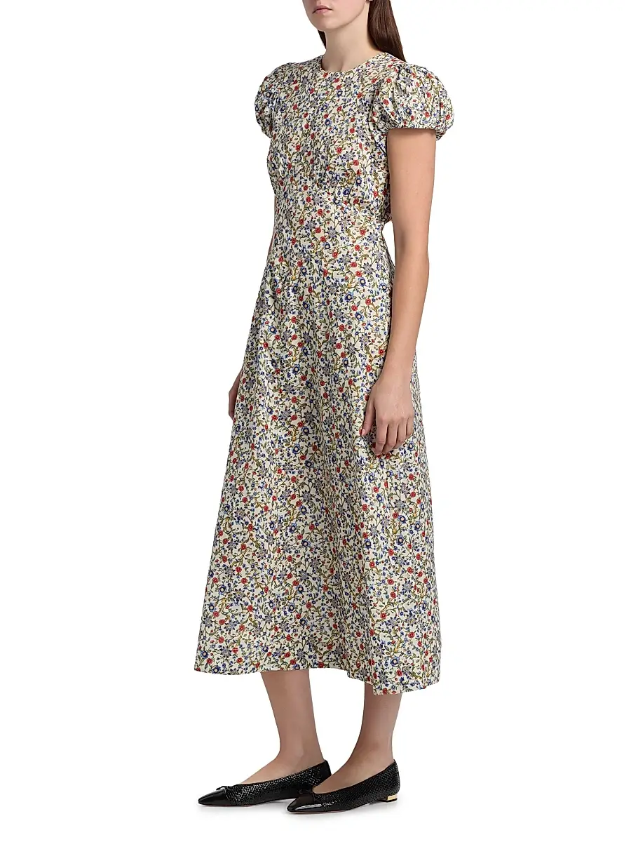 DÔEN Women's Rhodia Floral Cotton Midi-Dress - Creme Prairie De Montagne | Thumbnail 4