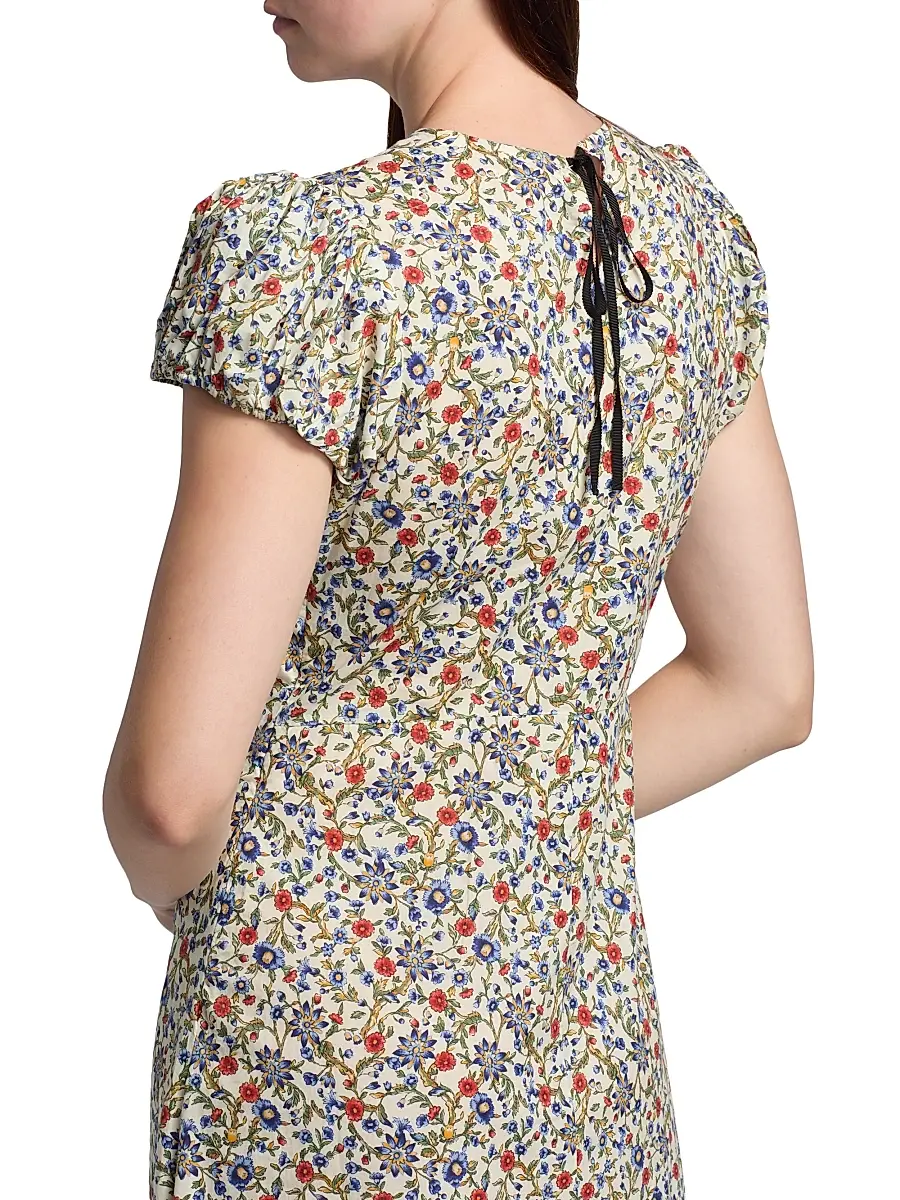 DÔEN Women's Rhodia Floral Cotton Midi-Dress - Creme Prairie De Montagne | Thumbnail 6