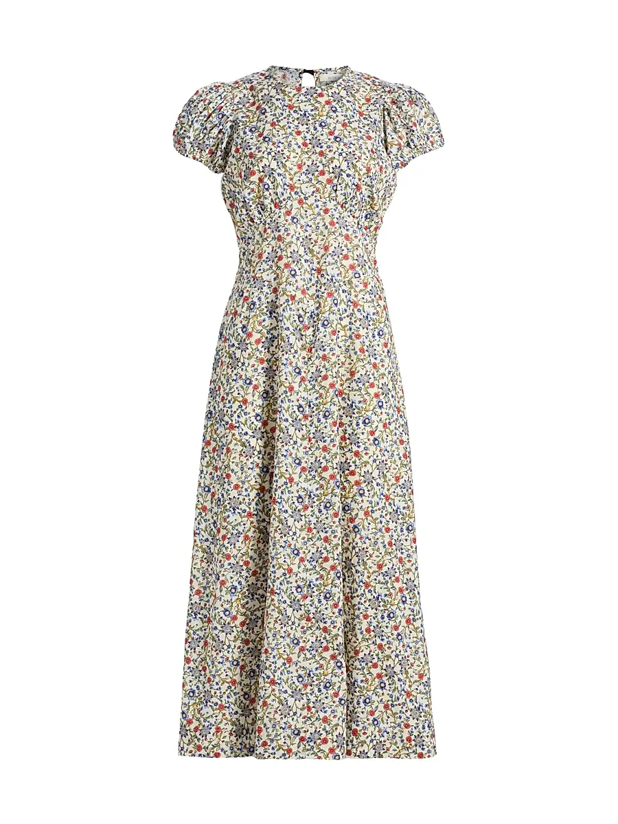 DÔEN Women's Rhodia Floral Cotton Midi-Dress - Creme Prairie De Montagne | Image 1 DÔEN Women's Rhodia Floral Cotton Midi-Dress - Creme Prairie De Montagne | Image 1