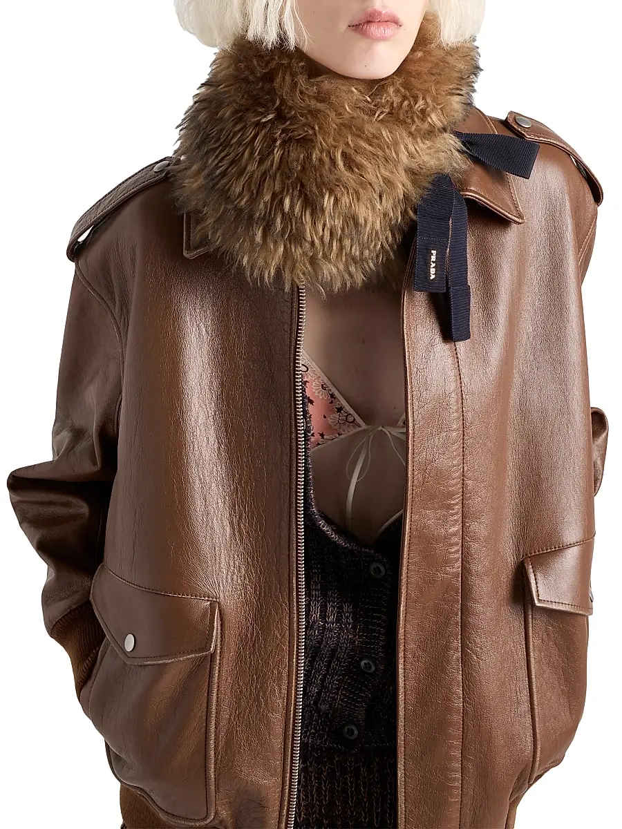 Prada Women's Nappa Leather Bomber Jacket | Thumbnail 5