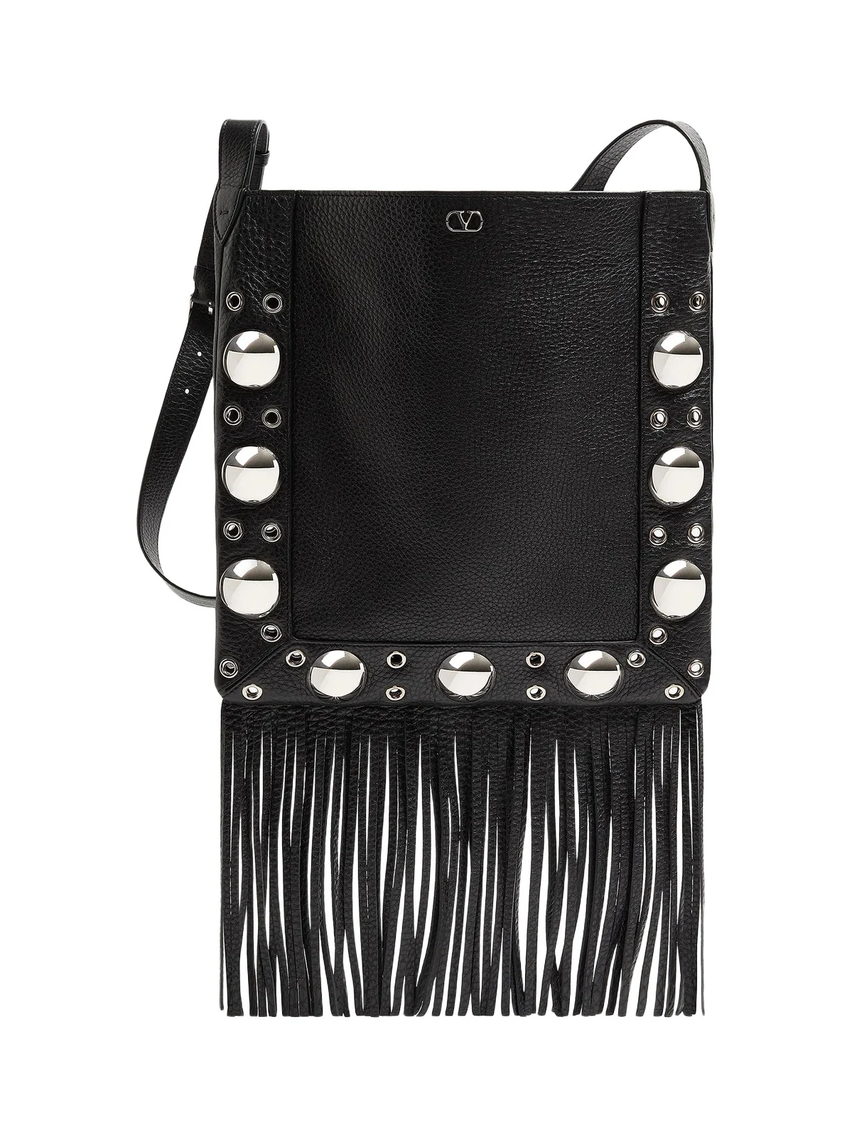Valentino Men's Nellcôte Shoulder Bag in Grainy Calfskin with Fringes - Black