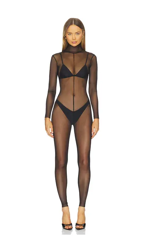 Norma Kamali Long Sleeve Slim Fit Turtleneck Catsuit | Image 1 Norma Kamali Long Sleeve Slim Fit Turtleneck Catsuit | Image 1
