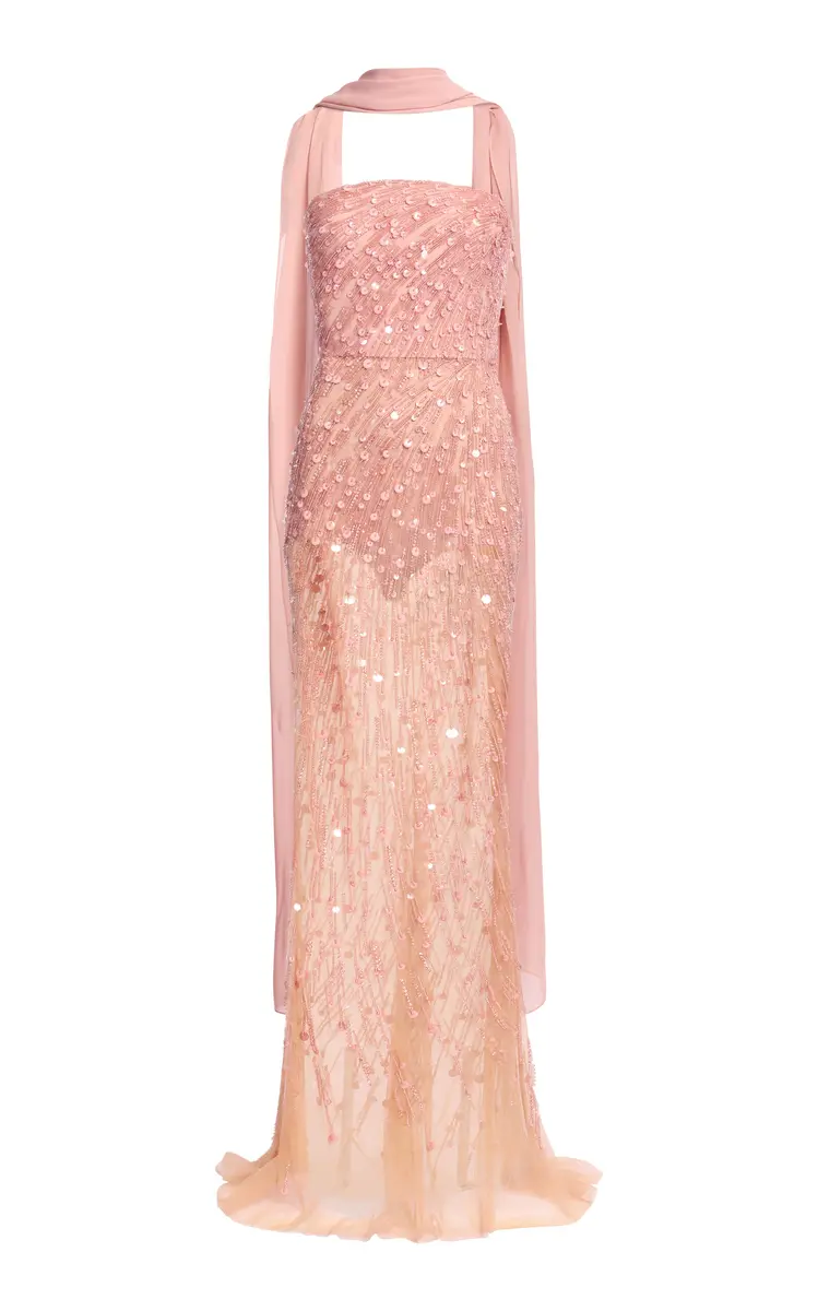 Elie Saab Scarf-Detailed Bead-Embroidered Maxi Dress | Thumbnail 3