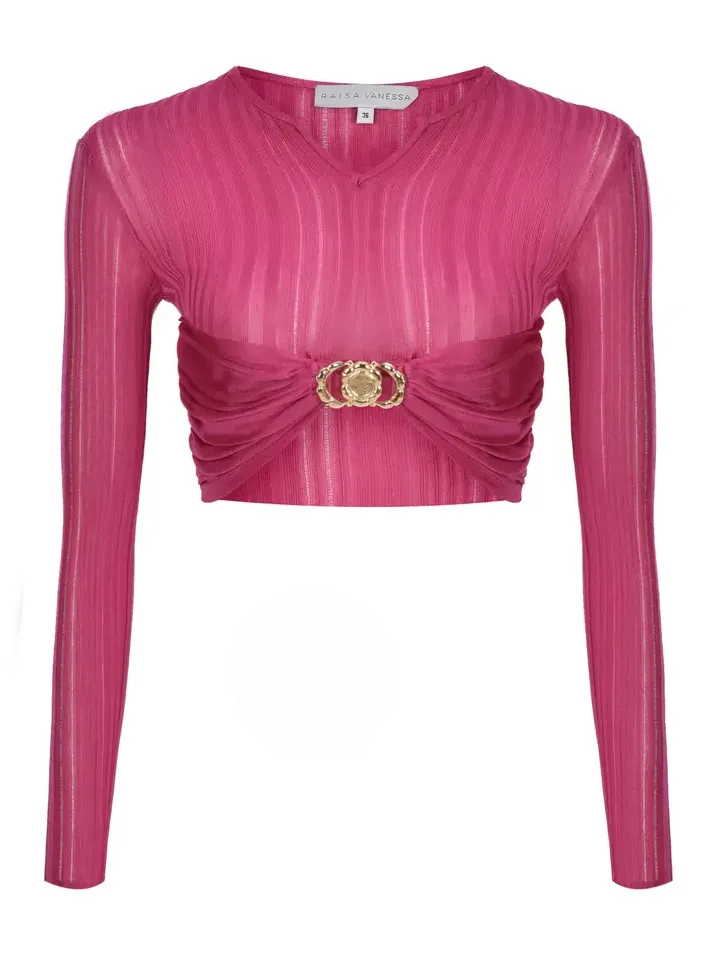 Raisa Vanessa Gold Buckle Knit Cropped Top