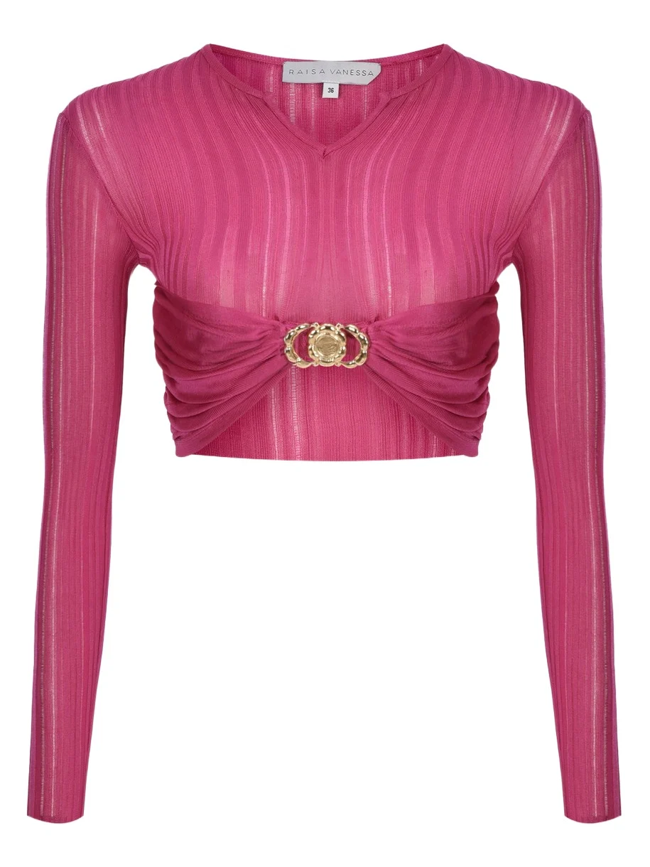 Raisa Vanessa Gold Buckle Knit Cropped Top