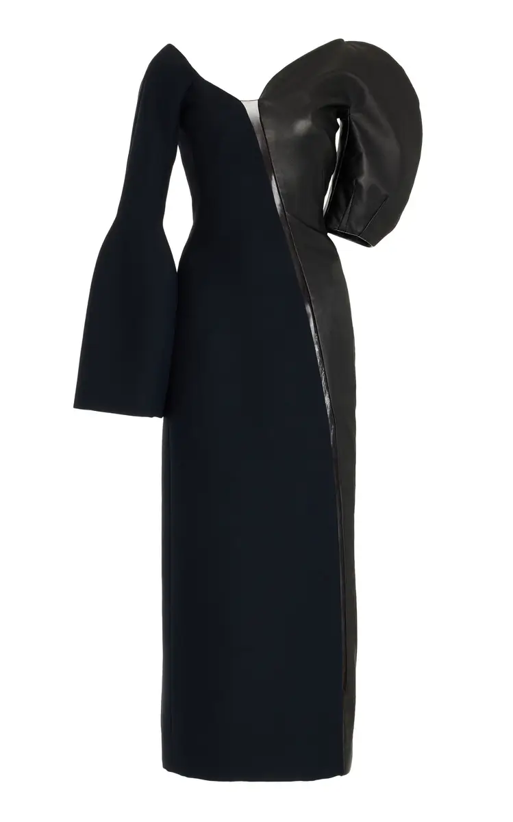 Gabriela Hearst Merlin Asymmetric Leather Wool-Silk Combo Midi Dress | Thumbnail 5