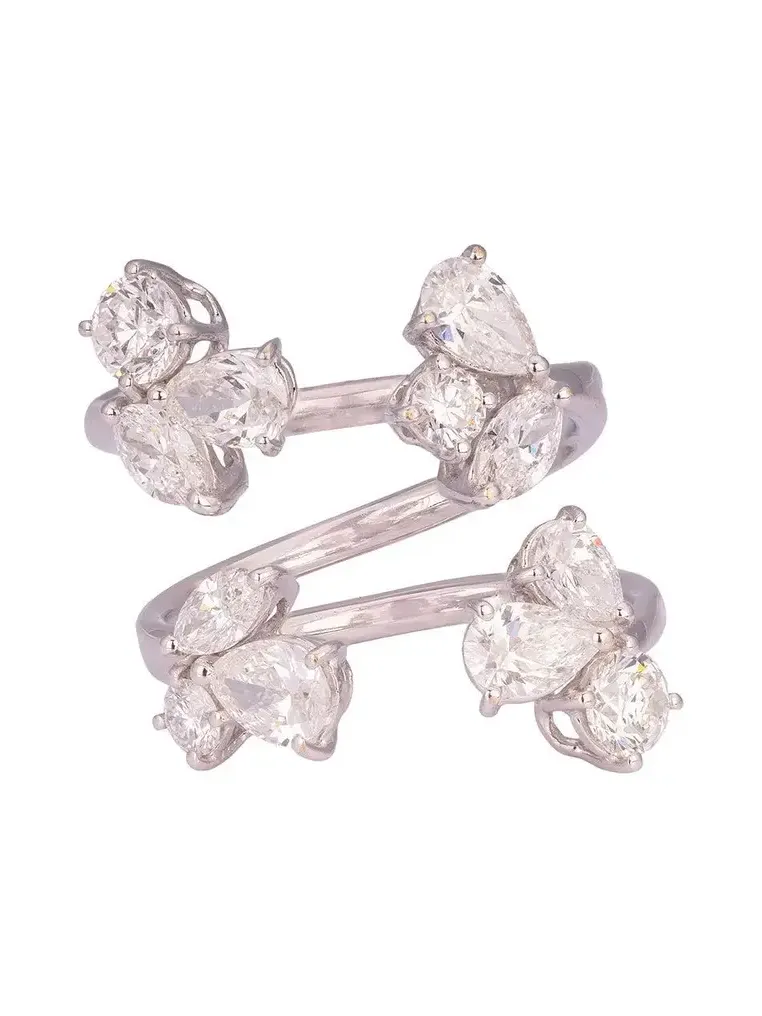 Diamond Four Cluster Open Ring