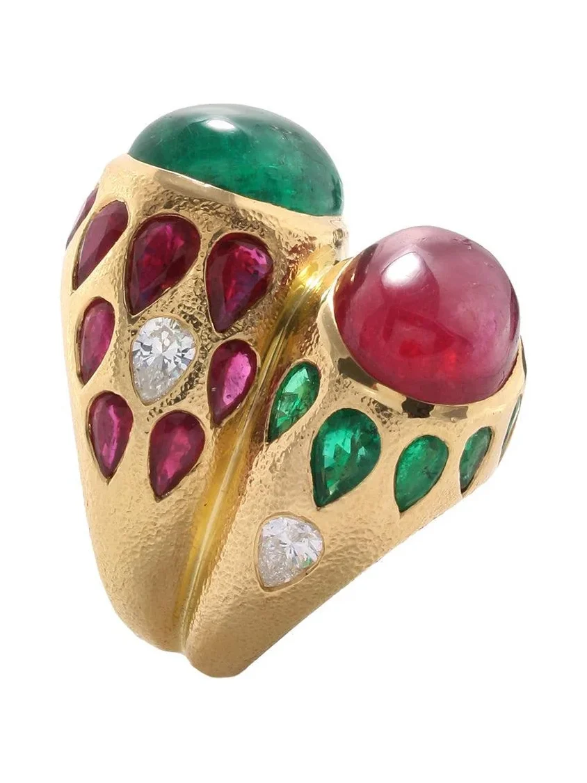 DAVID WEBB Emerald Ruby Two Tone Strawberry Ring