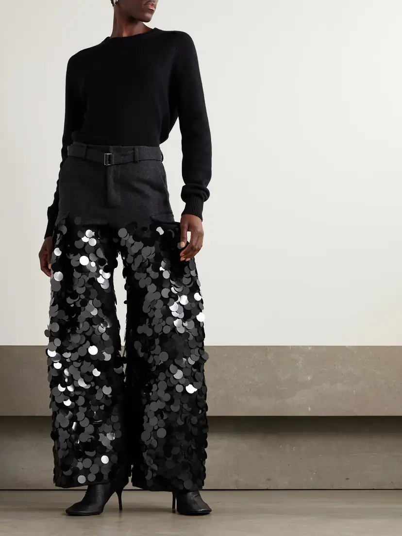 Sacai Sequined Wool Wide-leg Cargo Pants | Thumbnail 2 Sacai Sequined Wool Wide-leg Cargo Pants | Thumbnail 2