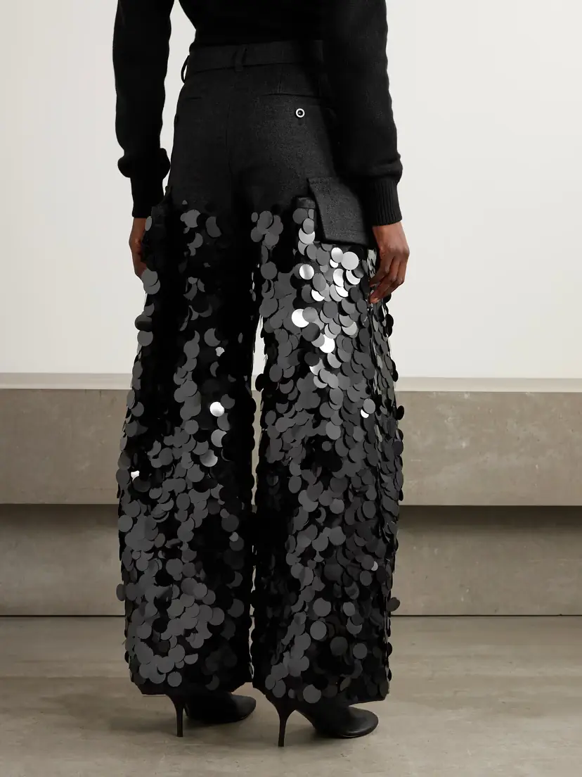 Sacai Sequined Wool Wide-leg Cargo Pants | Thumbnail 3 Sacai Sequined Wool Wide-leg Cargo Pants | Thumbnail 3