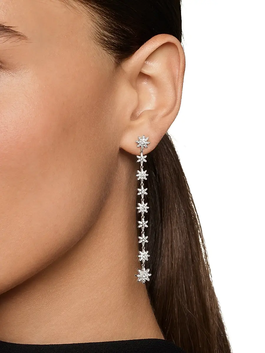David Yurman Women's Starburst Drop Earrings in 18K White Gold with Diamonds, 70.9MM - Diamond | Thumbnail 2 David Yurman Women's Starburst Drop Earrings in 18K White Gold with Diamonds, 70.9MM - Diamond | Thumbnail 2
