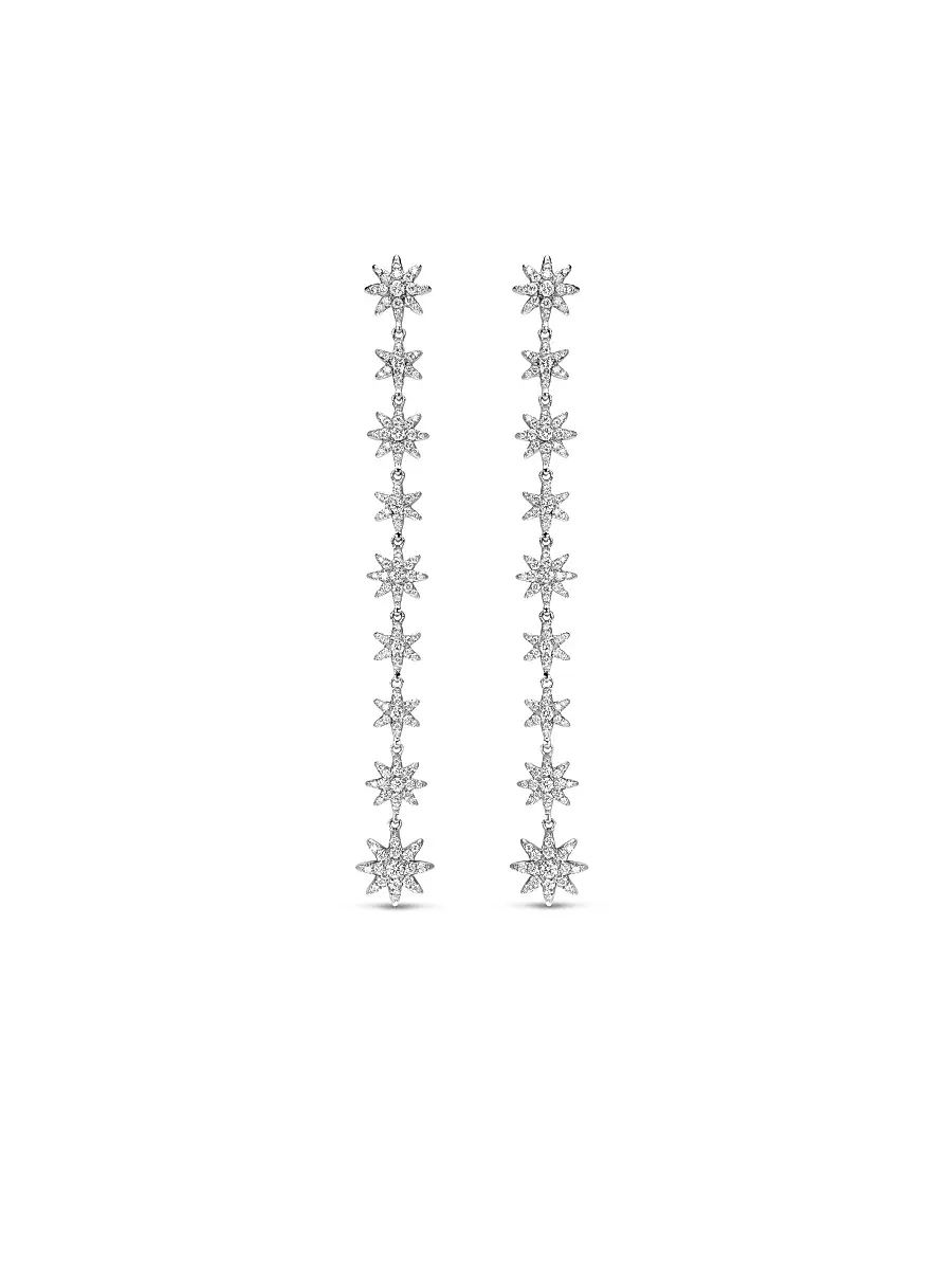 Women's Starburst Drop Earrings in 18K White Gold with Diamonds, 70.9MM - Diamond Women's Starburst Drop Earrings in 18K White Gold with Diamonds, 70.9MM - Diamond