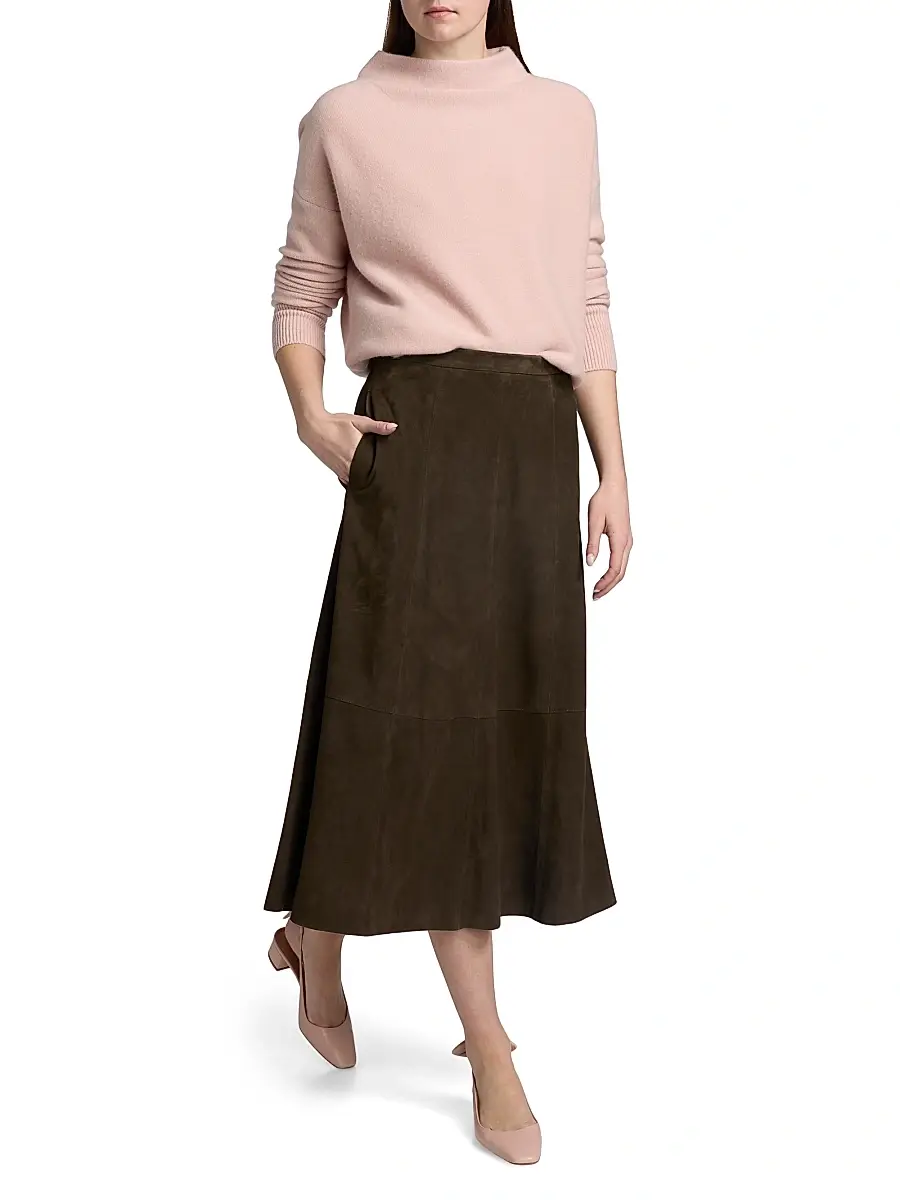 Vince Women's Flared Suede Midi-Skirt | Thumbnail 2
