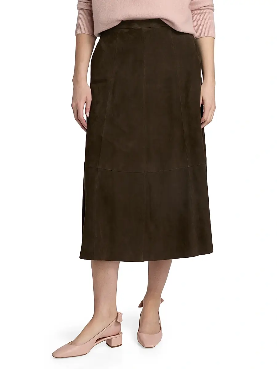 Vince Women's Flared Suede Midi-Skirt | Thumbnail 3