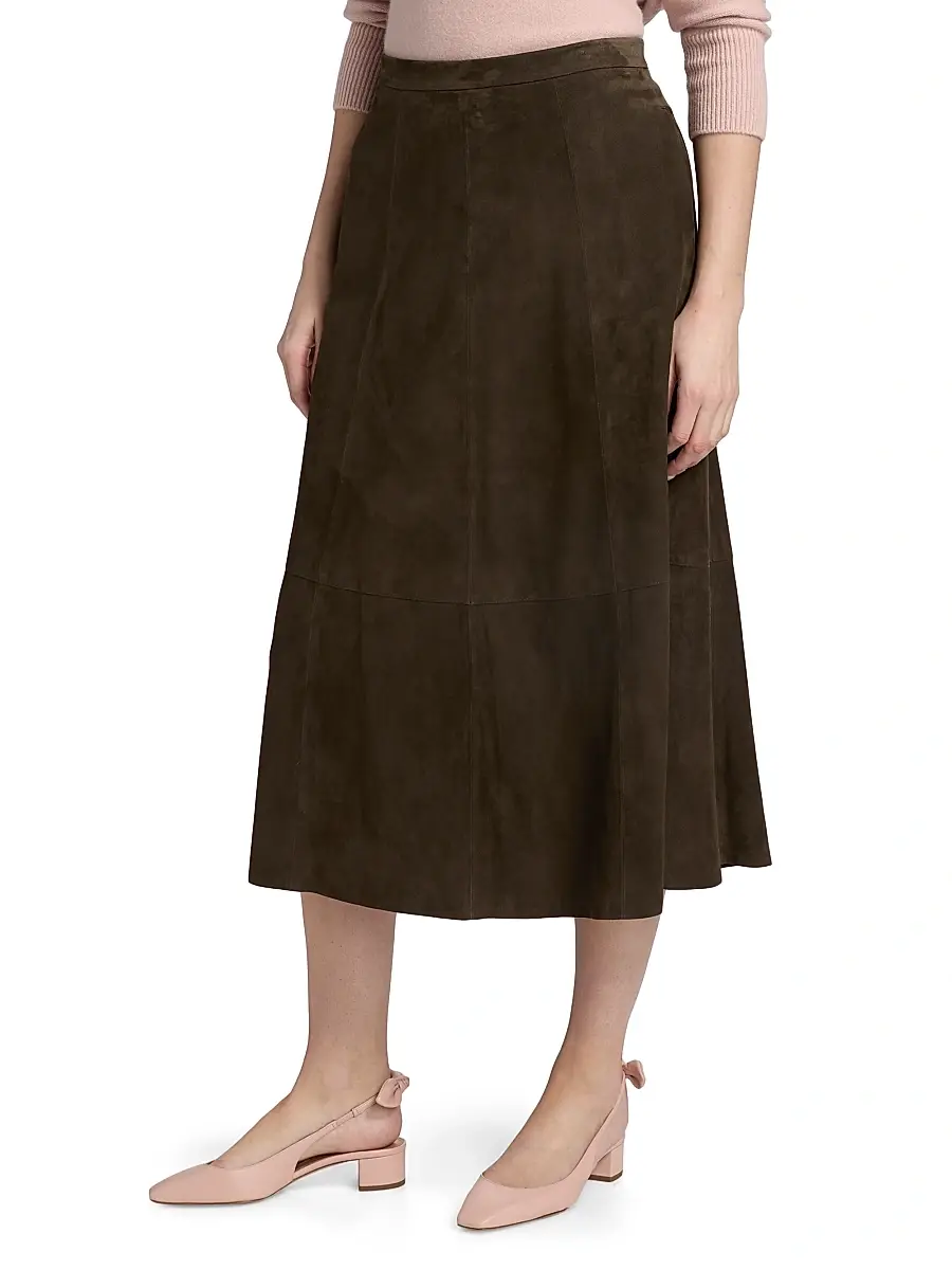Vince Women's Flared Suede Midi-Skirt | Thumbnail 4