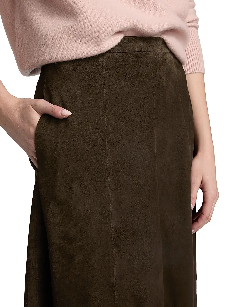 Vince Women's Flared Suede Midi-Skirt | Thumbnail 6