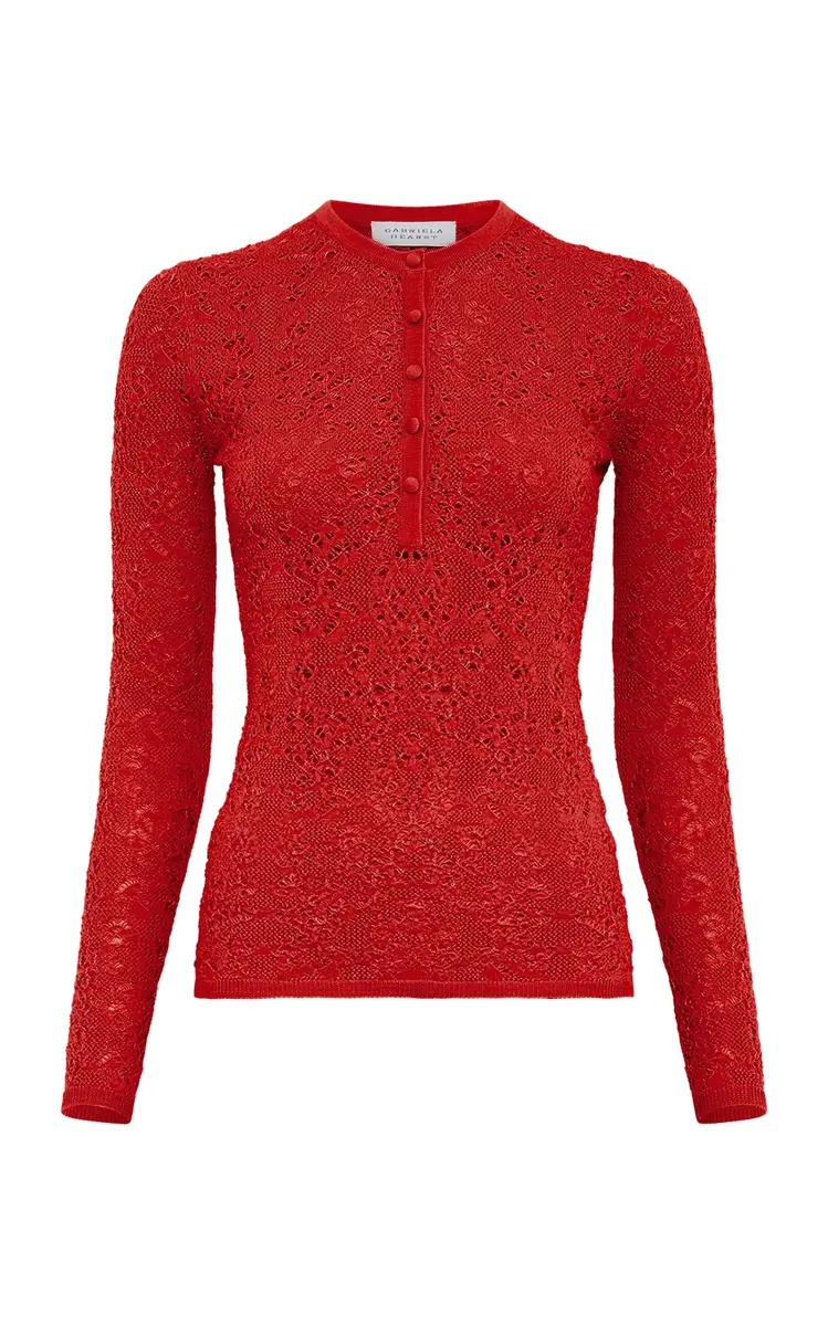 Gabriela Hearst Gaviran Wool-Lace Henley Top | Thumbnail 5 Gabriela Hearst Gaviran Wool-Lace Henley Top | Thumbnail 5