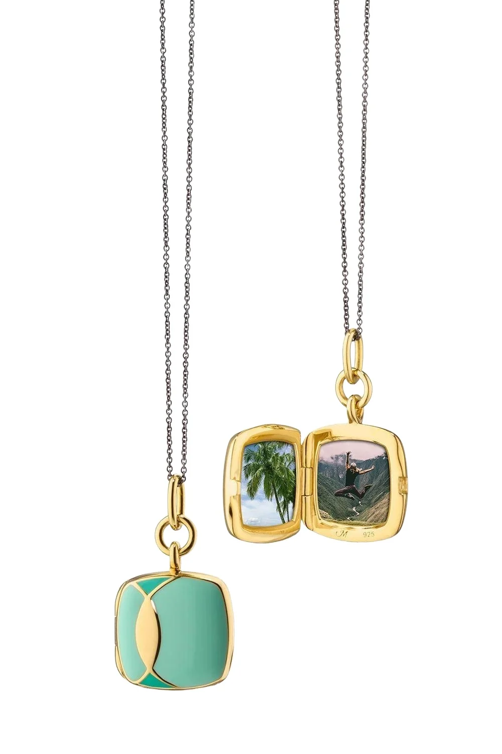 Green Cushion Deco Locket Necklace Green Cushion Deco Locket Necklace