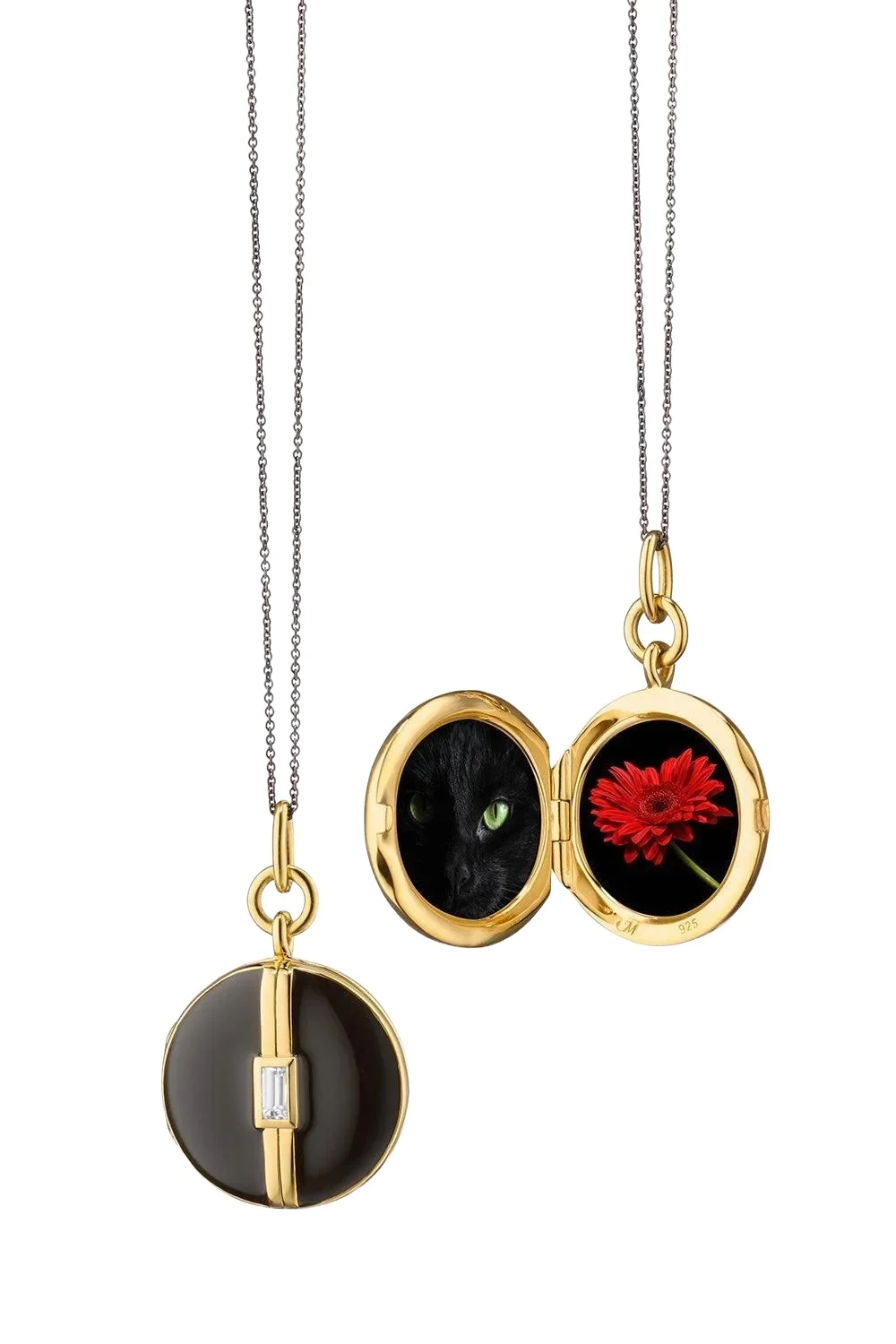White Sapphire Black Round Locket Necklace