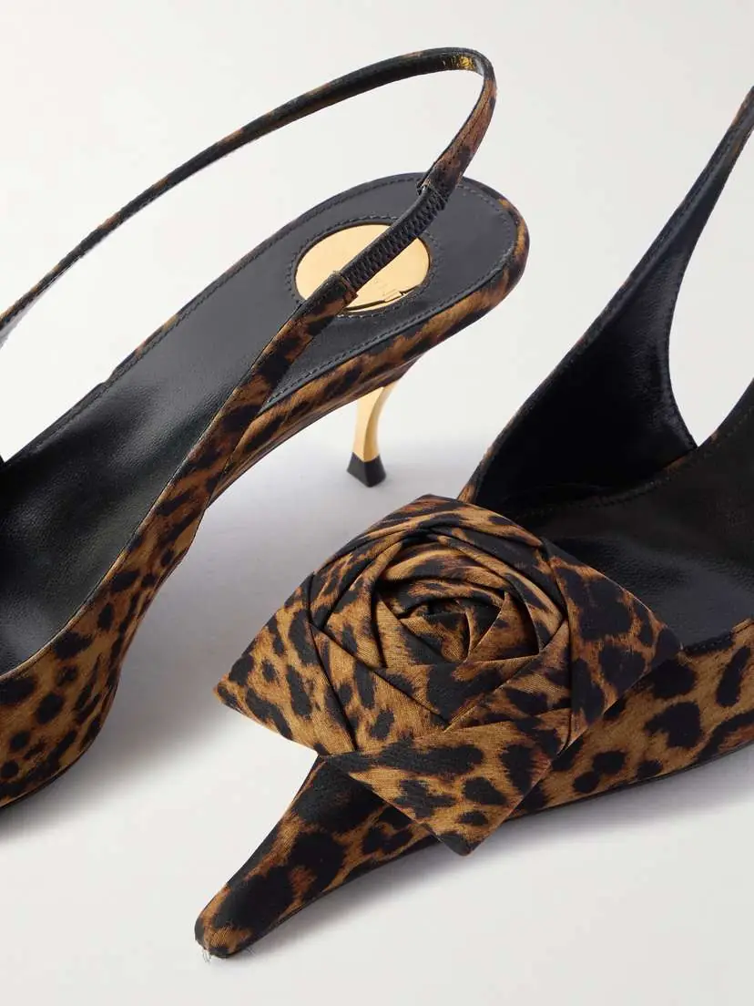Saint Laurent Dakota Appliquéd Leopard-print Mousseline Slingback Pumps | Thumbnail 4 Saint Laurent Dakota Appliquéd Leopard-print Mousseline Slingback Pumps | Thumbnail 4