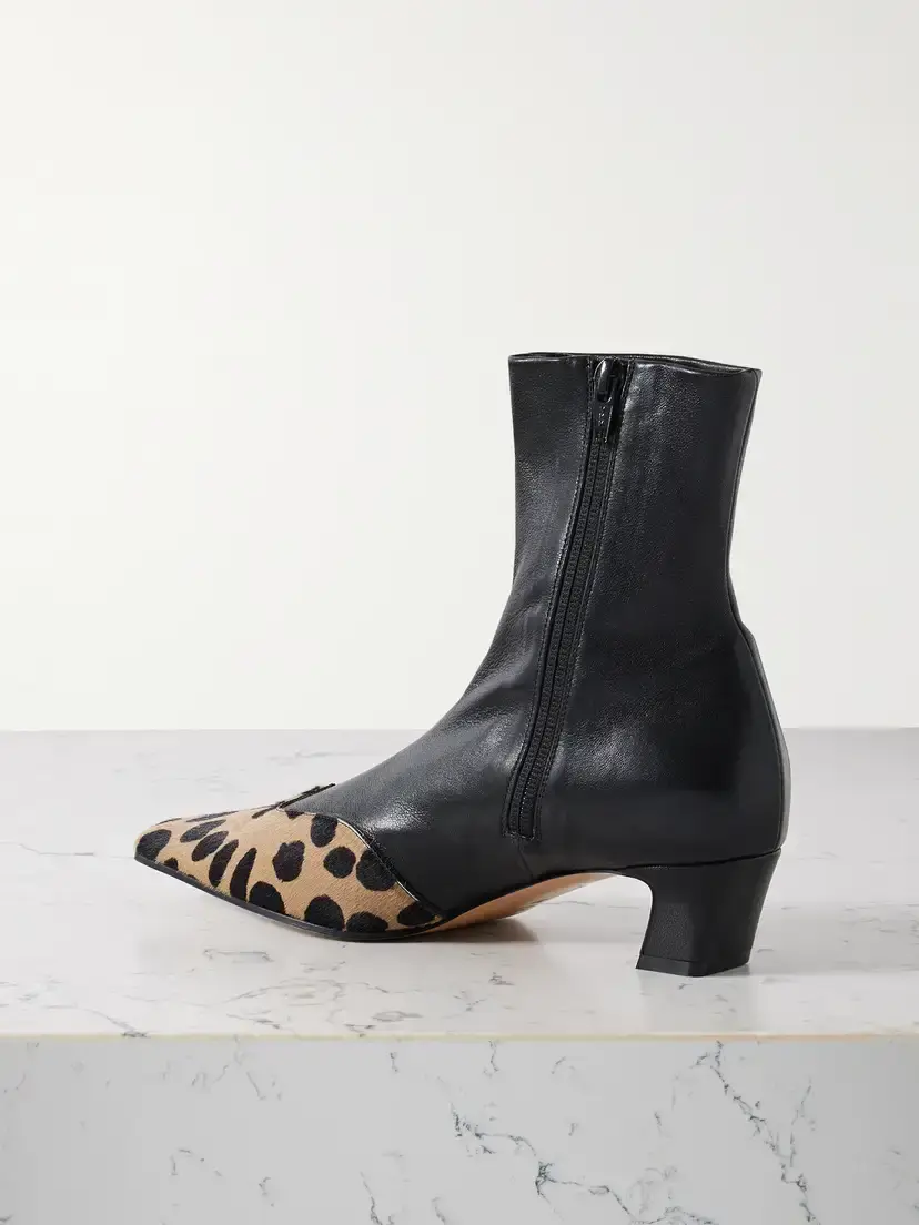 Khaite Nevada Leather And Leopard-print Calf Hair Ankle Boots | Thumbnail 3 Khaite Nevada Leather And Leopard-print Calf Hair Ankle Boots | Thumbnail 3