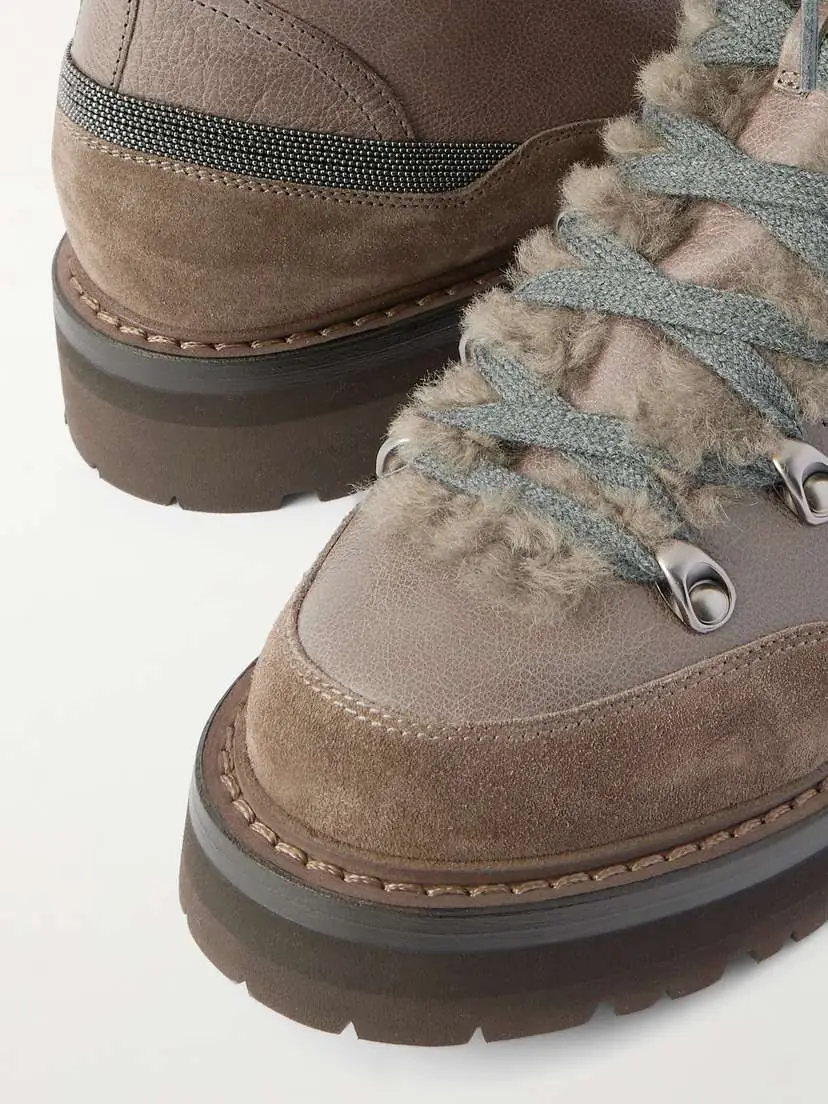 Brunello Cucinelli Bead-embellished Shearling-trimmed Leather Ankle Boots | Thumbnail 4