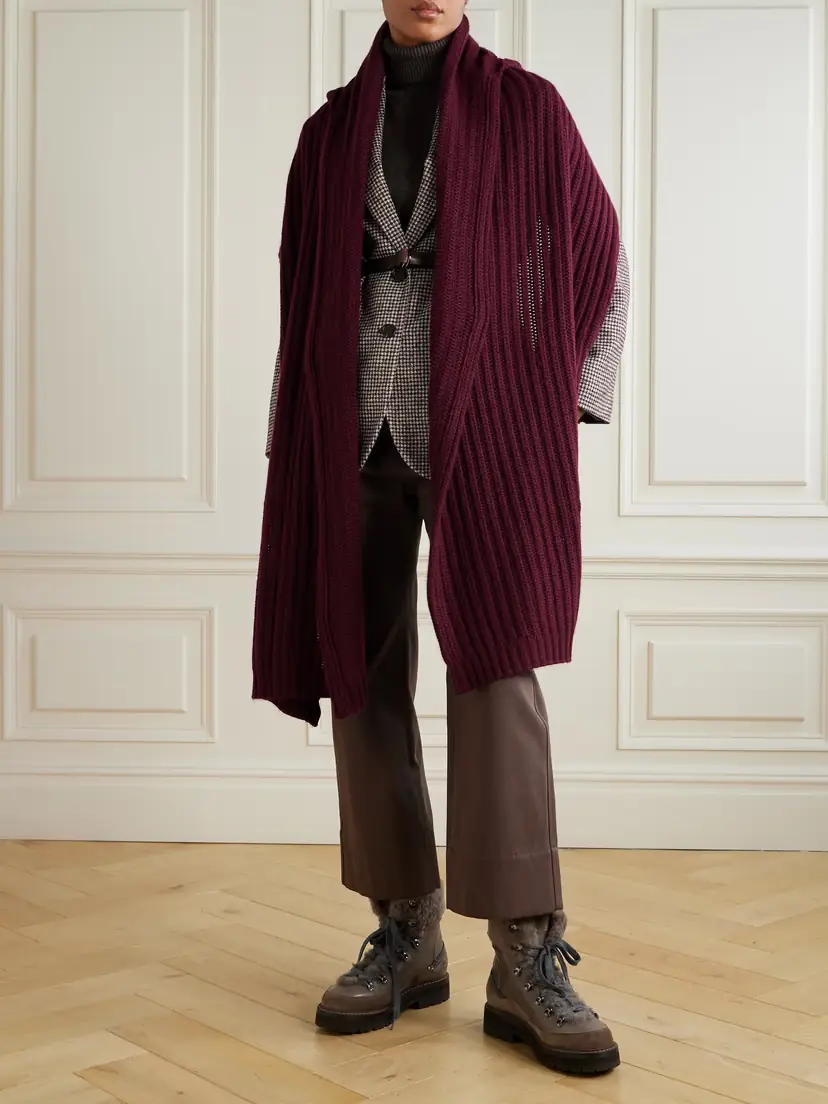 Brunello Cucinelli Hooded Ribbed Cashmere Scarf | Thumbnail 2