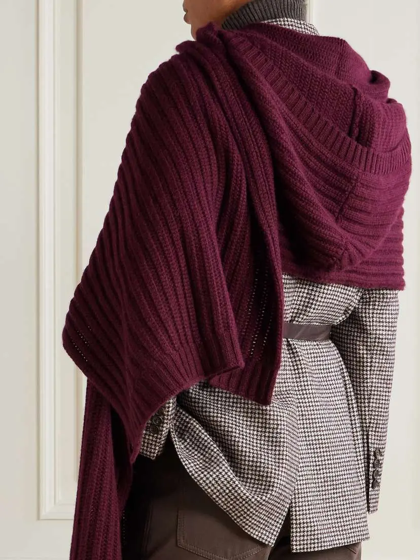 Brunello Cucinelli Hooded Ribbed Cashmere Scarf | Thumbnail 4