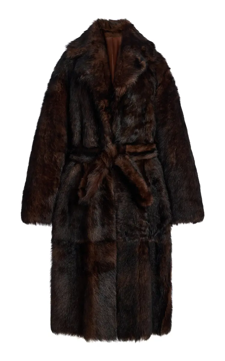 Nour Hammour Uma Belted Oversized Shearling Coat | Thumbnail 3