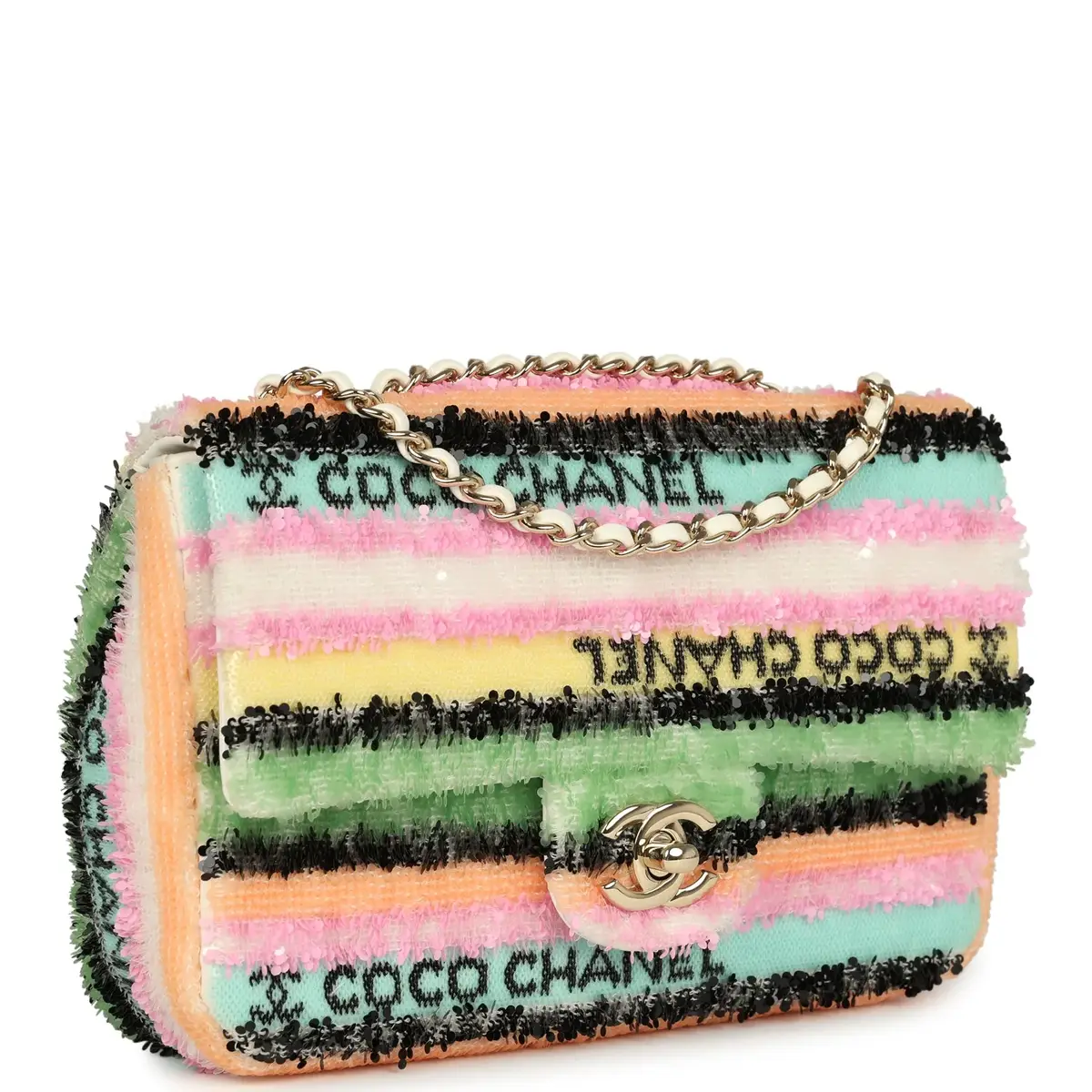Chanel Chanel Mini Striped Coco Flap Bag Multicolor White Sequins Light Gold Hardware | Thumbnail 2 Chanel Chanel Mini Striped Coco Flap Bag Multicolor White Sequins Light Gold Hardware | Thumbnail 2