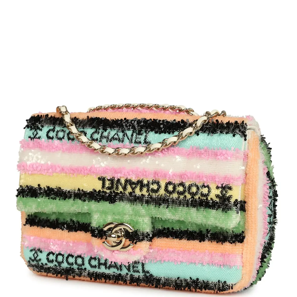 Chanel Chanel Mini Striped Coco Flap Bag Multicolor White Sequins Light Gold Hardware | Thumbnail 5 Chanel Chanel Mini Striped Coco Flap Bag Multicolor White Sequins Light Gold Hardware | Thumbnail 5