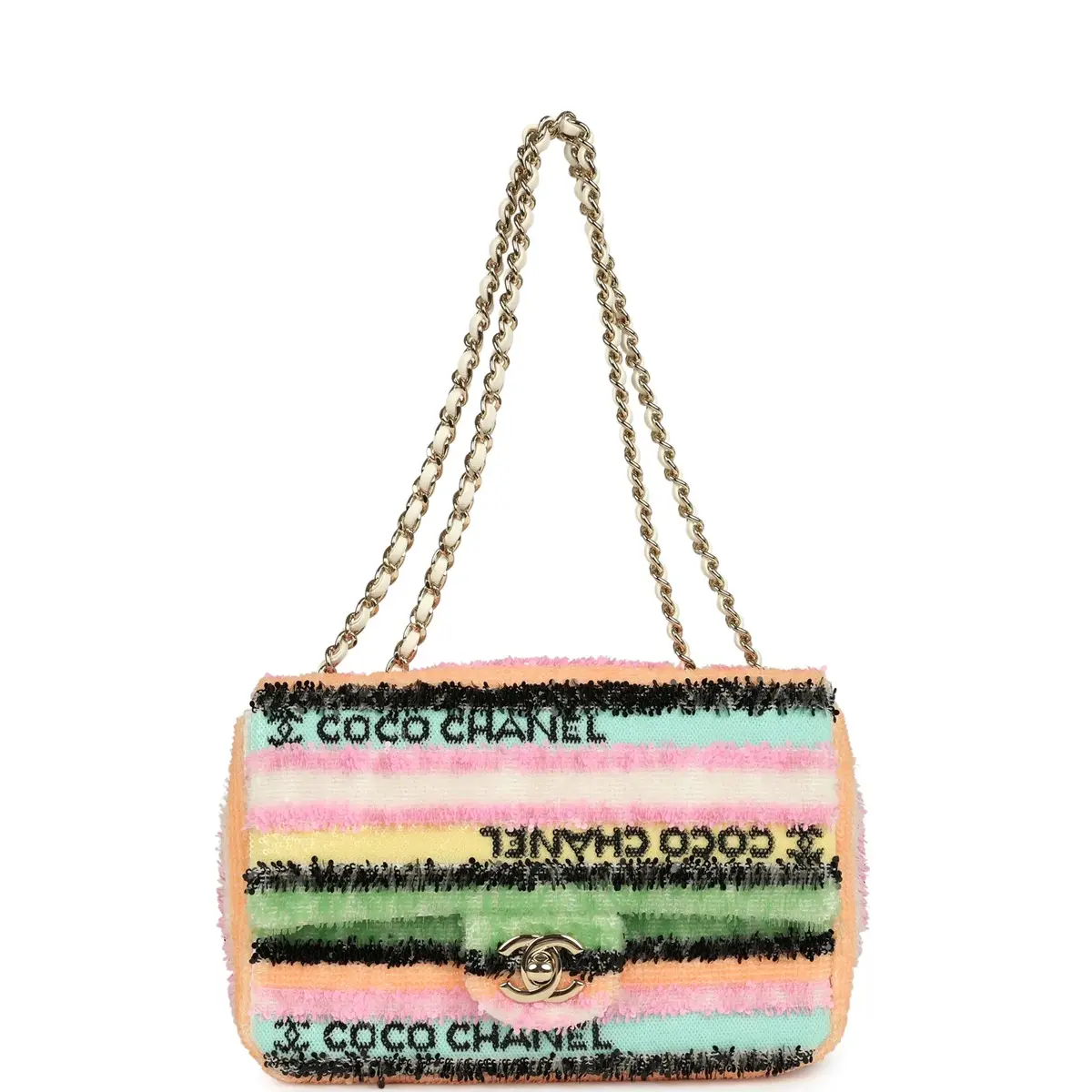 Chanel Chanel Mini Striped Coco Flap Bag Multicolor White Sequins Light Gold Hardware | Thumbnail 7 Chanel Chanel Mini Striped Coco Flap Bag Multicolor White Sequins Light Gold Hardware | Thumbnail 7