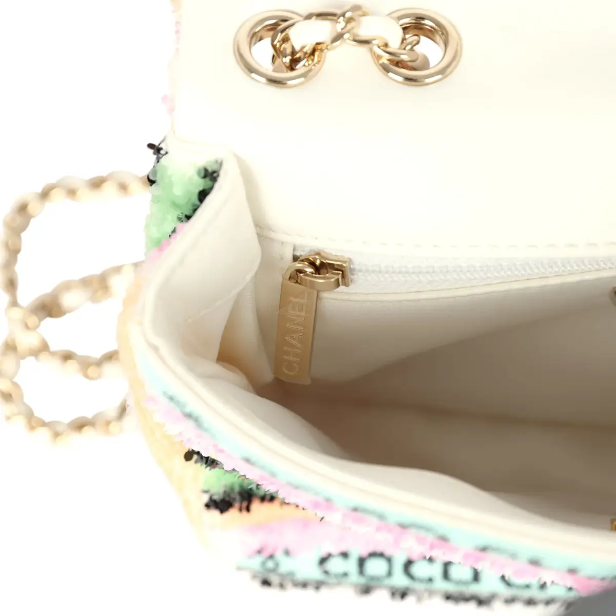 Chanel Chanel Mini Striped Coco Flap Bag Multicolor White Sequins Light Gold Hardware | Thumbnail 10 Chanel Chanel Mini Striped Coco Flap Bag Multicolor White Sequins Light Gold Hardware | Thumbnail 10