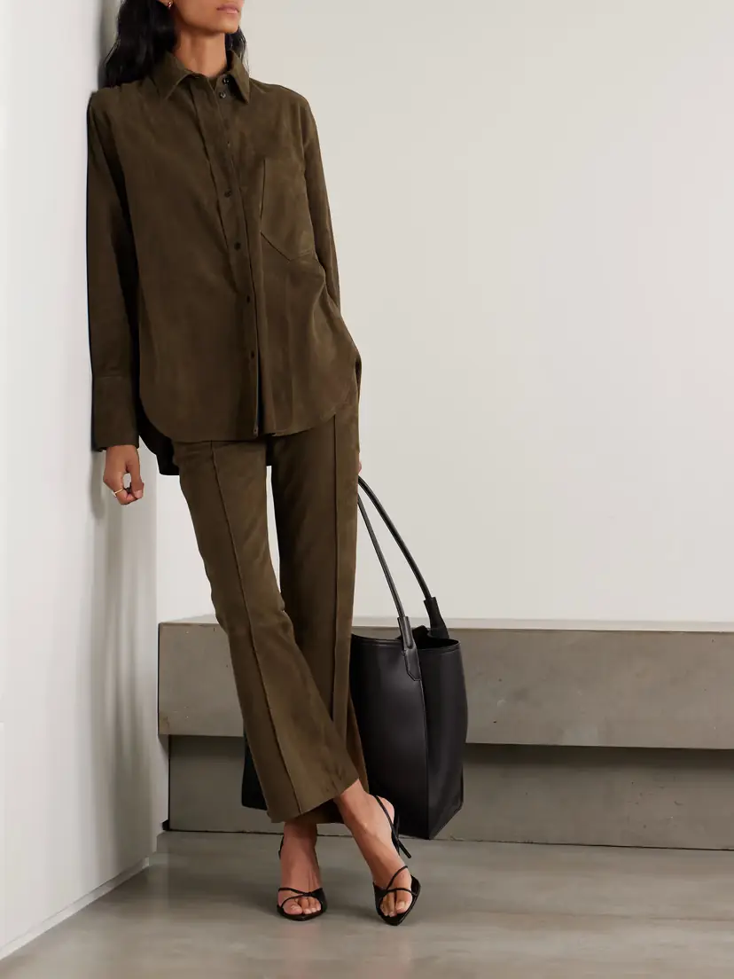Victoria Beckham Cropped Suede Flared Pants | Thumbnail 2 Victoria Beckham Cropped Suede Flared Pants | Thumbnail 2