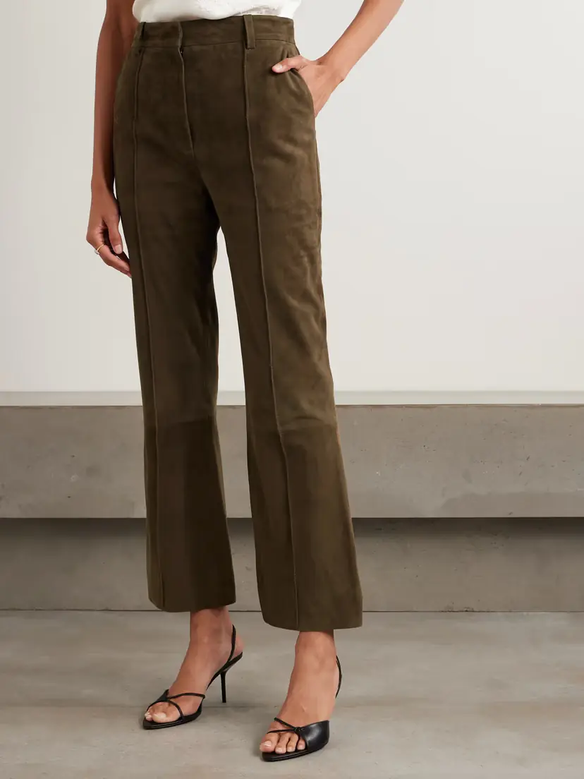 Victoria Beckham Cropped Suede Flared Pants | Thumbnail 3 Victoria Beckham Cropped Suede Flared Pants | Thumbnail 3