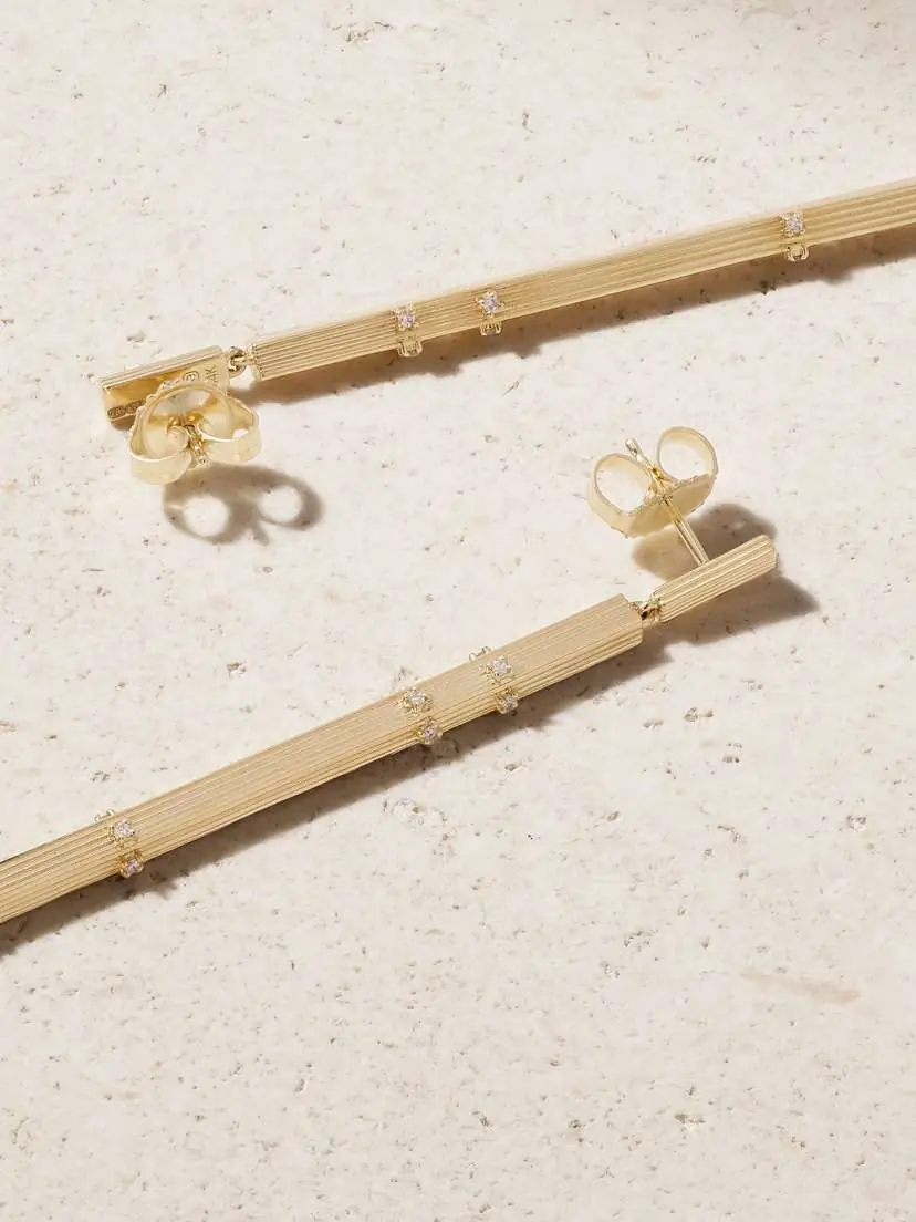 Sydney Evan Fluted Bar 14-karat Gold Diamond Earrings | Thumbnail 3 Sydney Evan Fluted Bar 14-karat Gold Diamond Earrings | Thumbnail 3