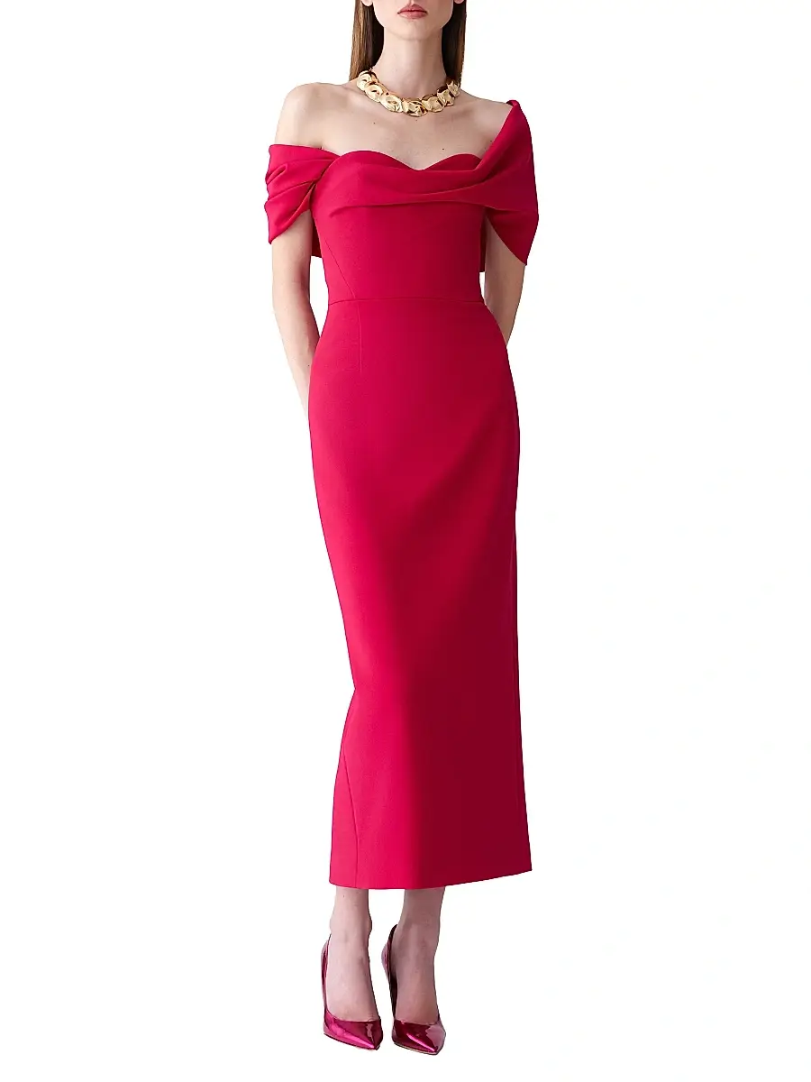 Carolina Herrera Women's Draped Off-the-Shoulder Cocktail Dress - Claret | Thumbnail 2