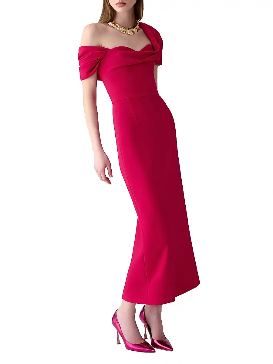Carolina Herrera Women's Draped Off-the-Shoulder Cocktail Dress - Claret | Thumbnail 3
