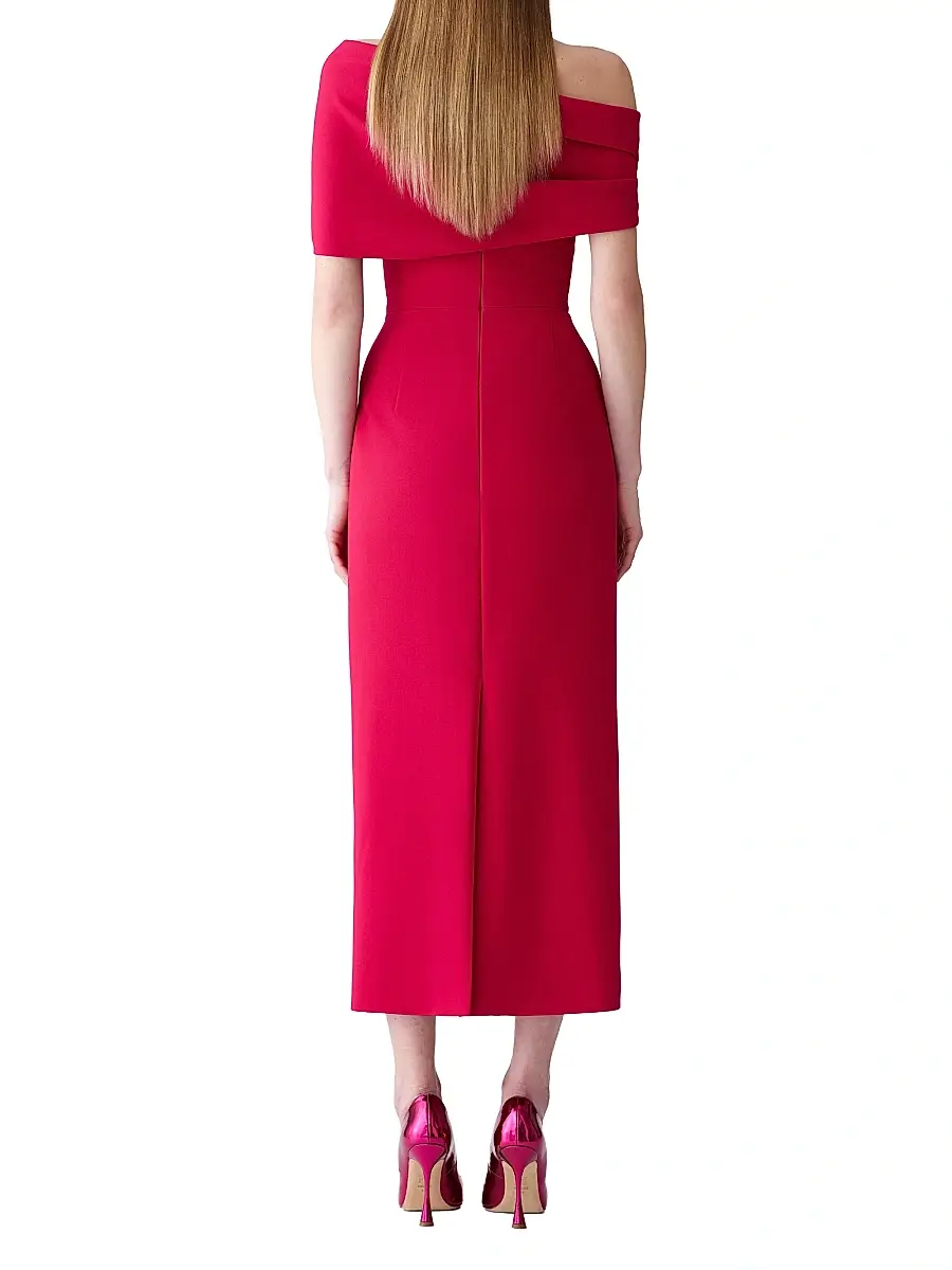 Carolina Herrera Women's Draped Off-the-Shoulder Cocktail Dress - Claret | Thumbnail 4