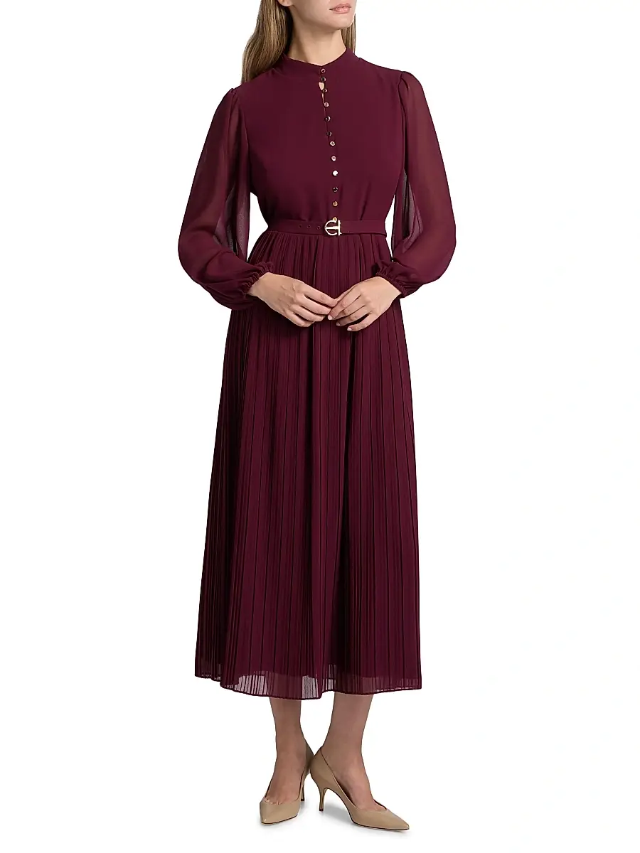 Elie Tahari Women's Adira Long-Sleeve Belted Midi-Dress | Thumbnail 3