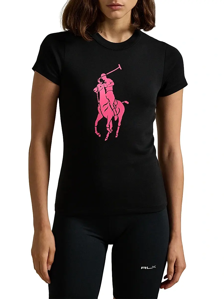 Polo Ralph Lauren Women's Pink Pony Cotton Crewneck T-Shirt | Thumbnail 3 Polo Ralph Lauren Women's Pink Pony Cotton Crewneck T-Shirt | Thumbnail 3
