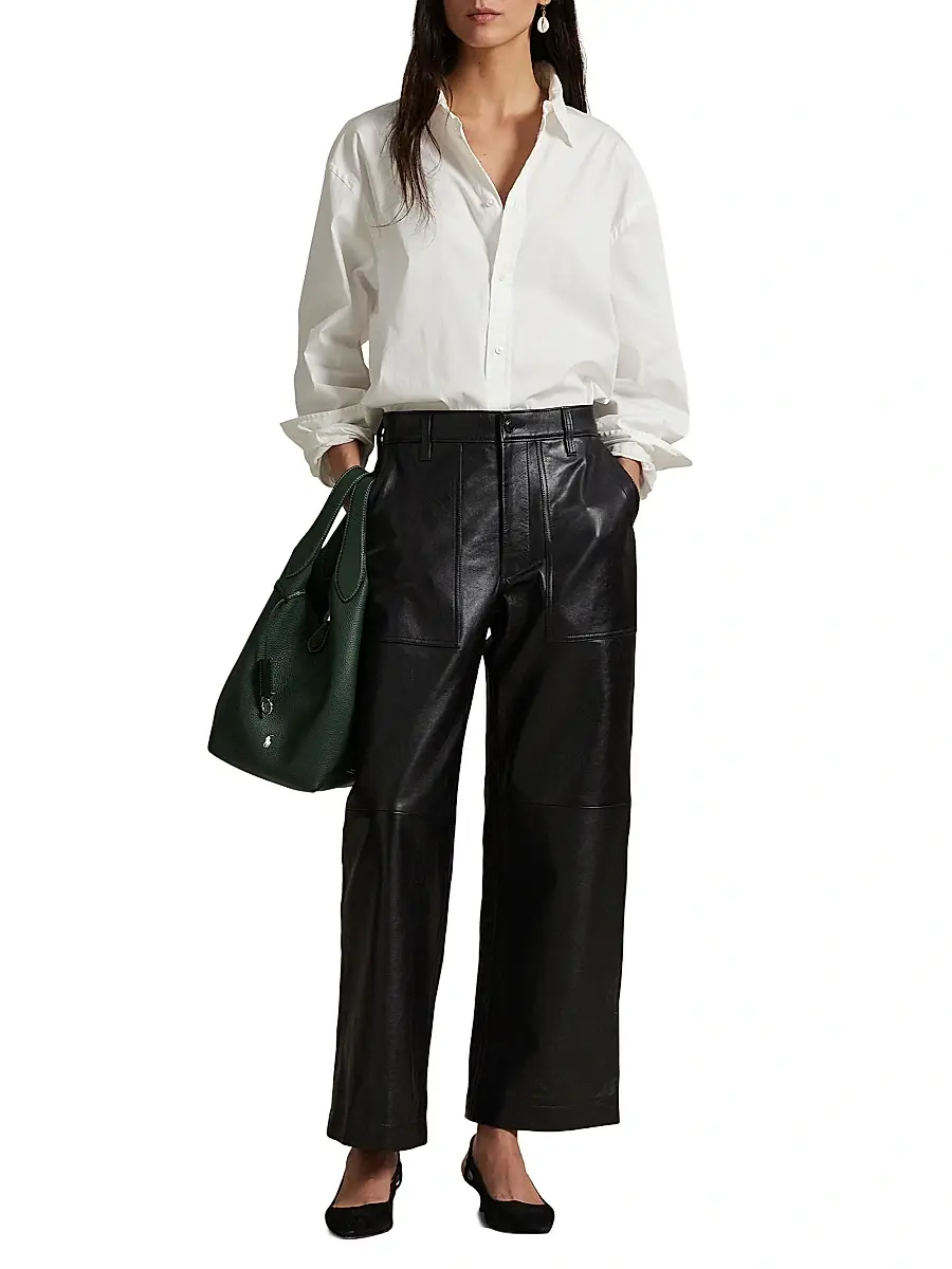 Polo Ralph Lauren Women's Cropped Wide-Leg Leather Pants | Thumbnail 2 Polo Ralph Lauren Women's Cropped Wide-Leg Leather Pants | Thumbnail 2