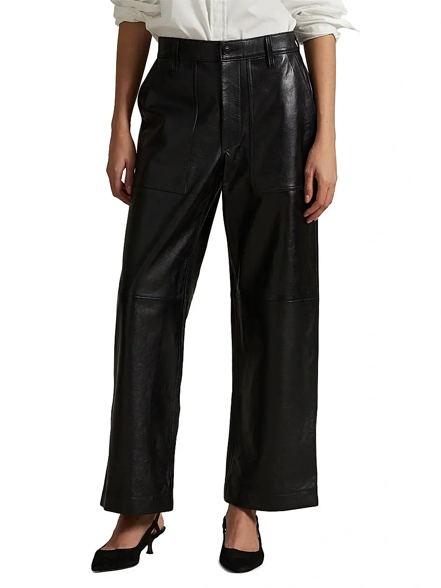 Polo Ralph Lauren Women's Cropped Wide-Leg Leather Pants | Thumbnail 3 Polo Ralph Lauren Women's Cropped Wide-Leg Leather Pants | Thumbnail 3