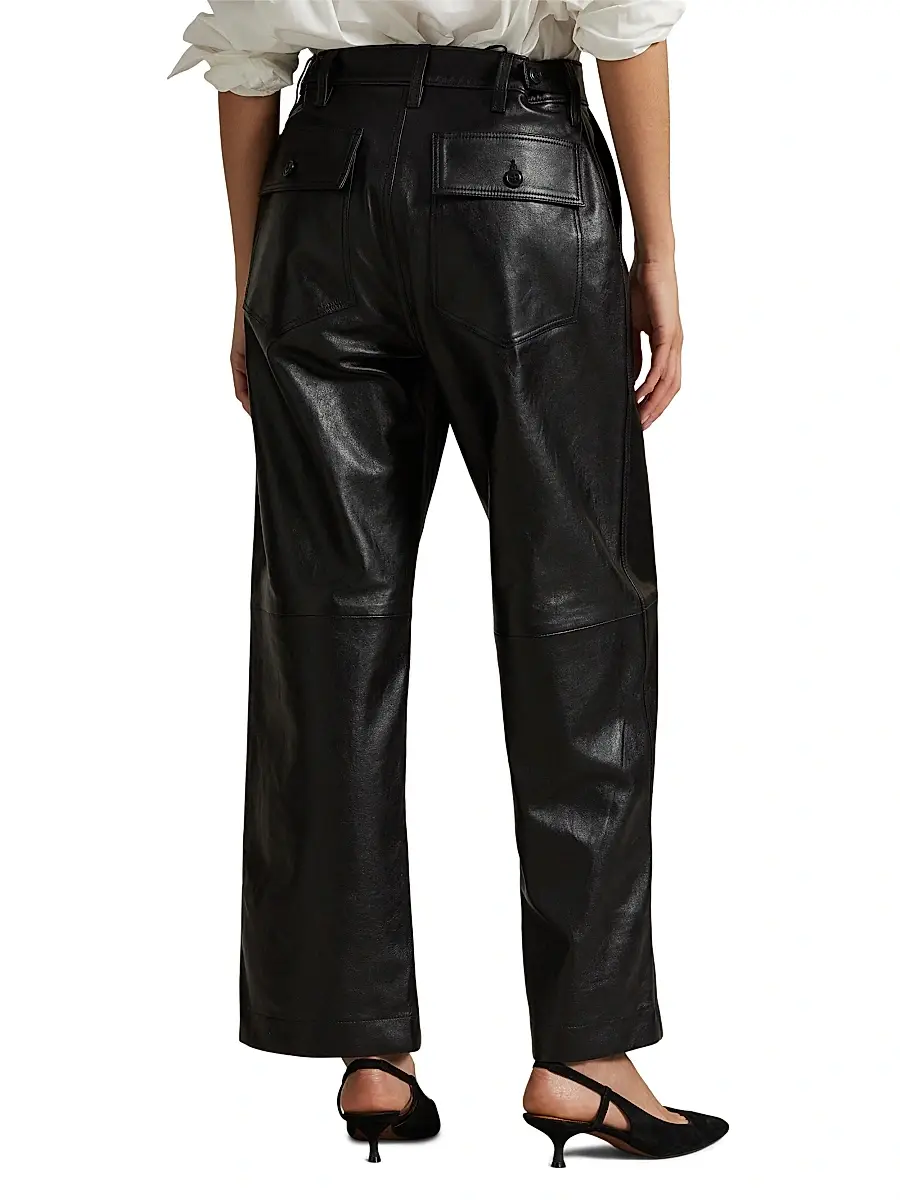 Polo Ralph Lauren Women's Cropped Wide-Leg Leather Pants | Thumbnail 4 Polo Ralph Lauren Women's Cropped Wide-Leg Leather Pants | Thumbnail 4