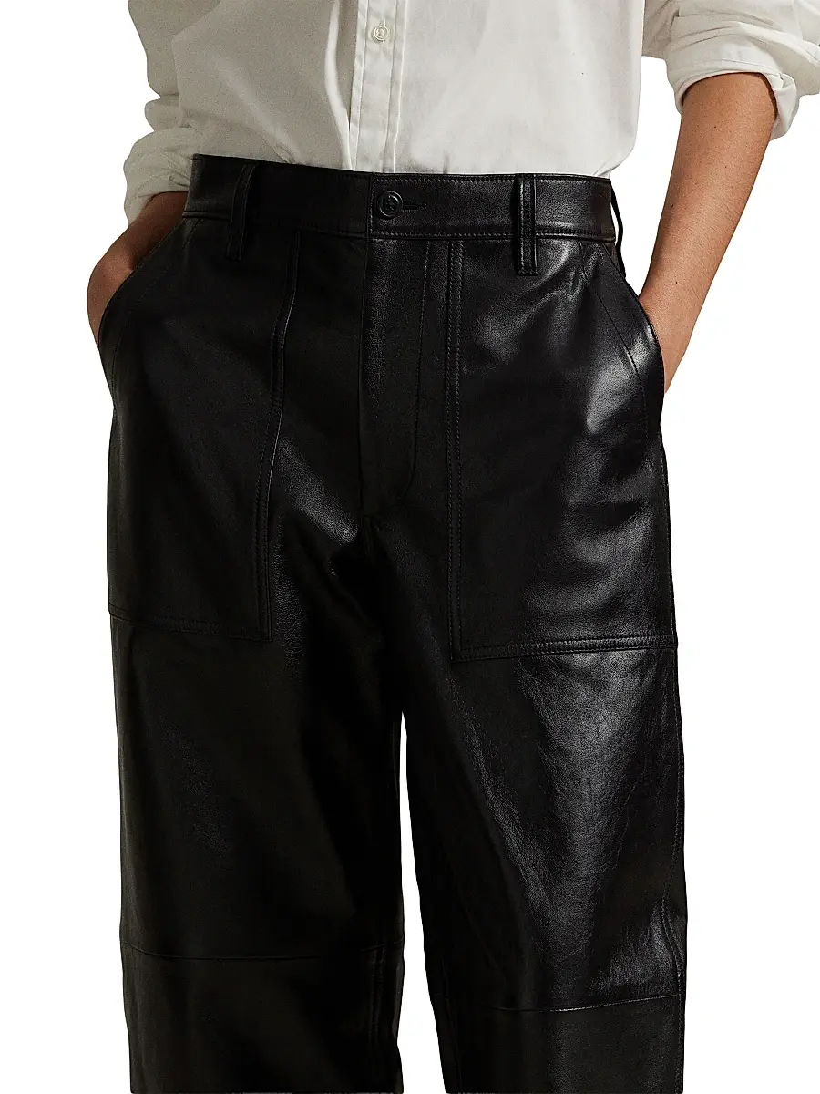 Polo Ralph Lauren Women's Cropped Wide-Leg Leather Pants | Thumbnail 5 Polo Ralph Lauren Women's Cropped Wide-Leg Leather Pants | Thumbnail 5
